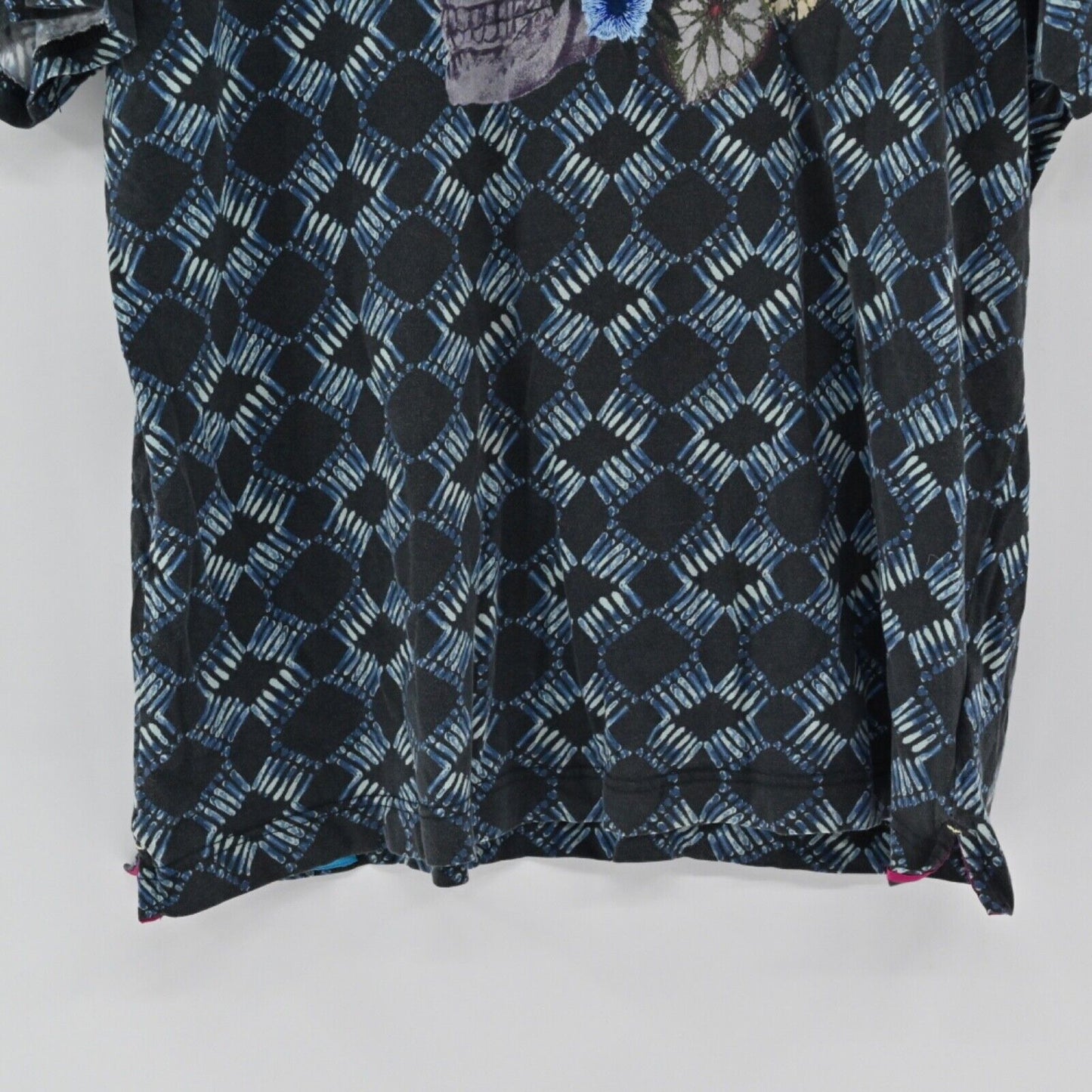 ROBERT GRAHAM T Shirt Mens Size L Blue Geometric Speed Limit Batik Skull Graphic