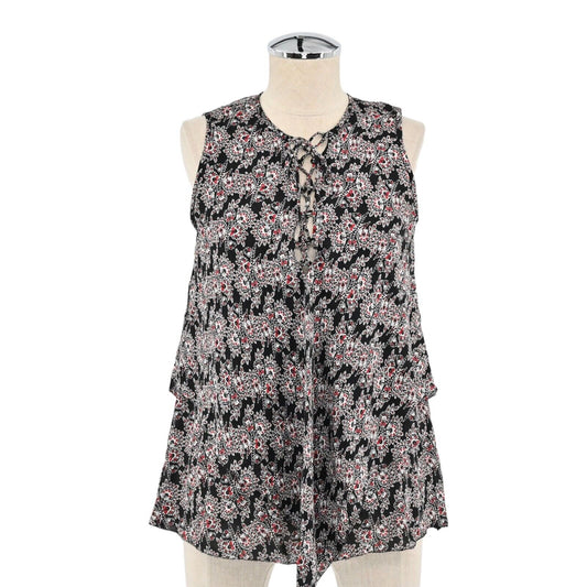 DEREK LAM Top Womens Sz 2 Silk Blouse 10 CROSBY Floral Lace Up Sleeveless Tunic