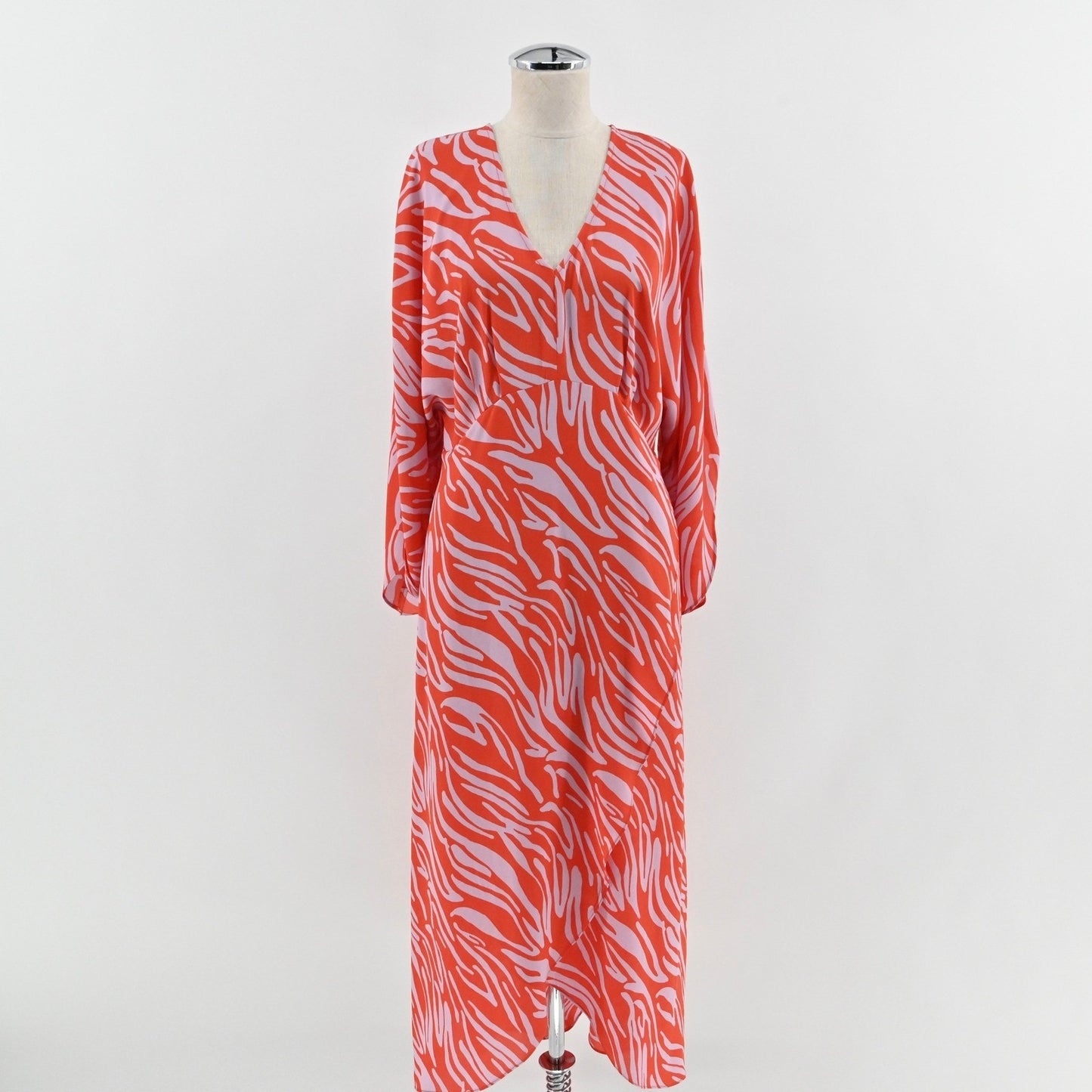 Cabi Saunter Maxi Dress Size S Orange Zebra Dolman Kimono Sleeve Boho Eclectic