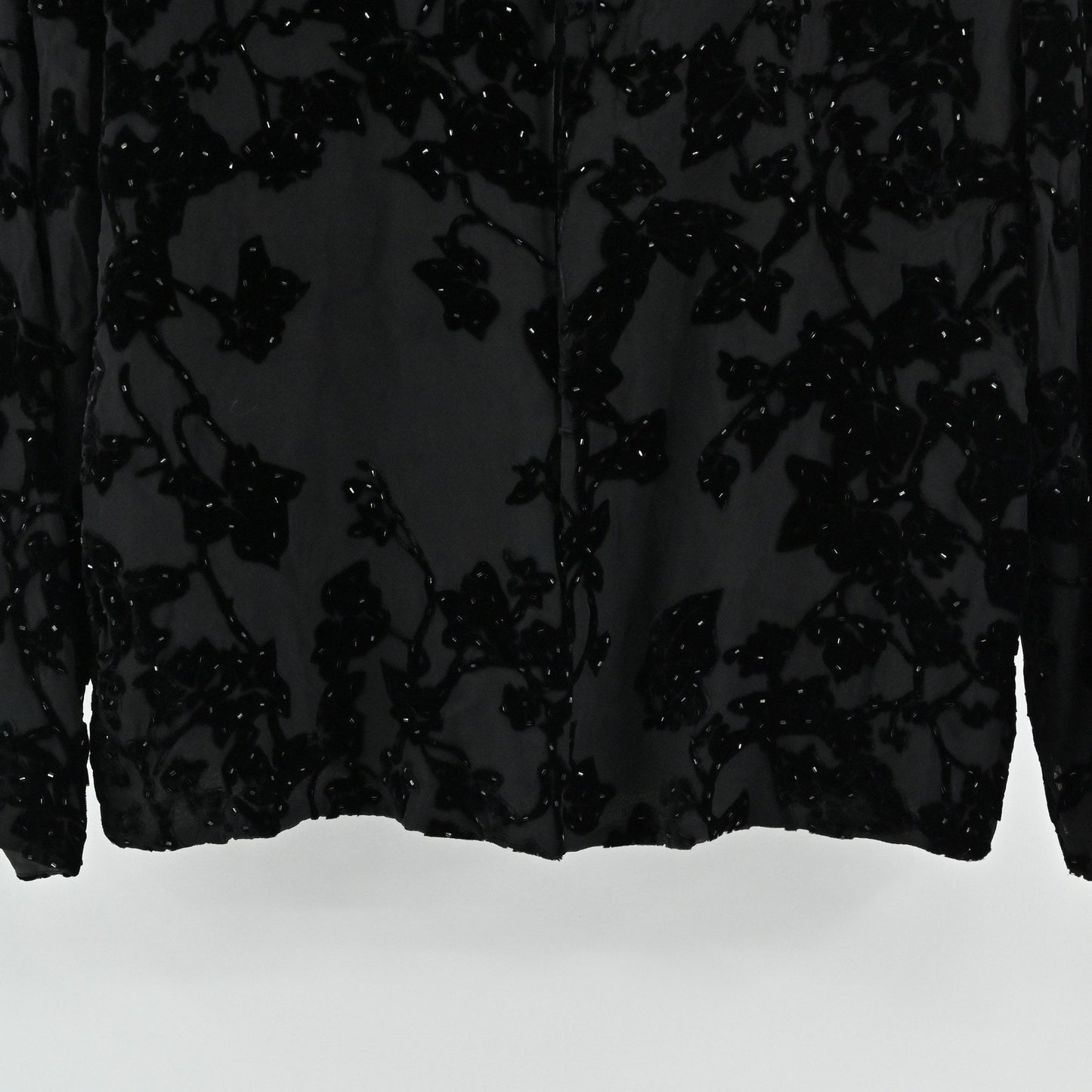 Vtg Adrianna Papell Black Silk Jacket Size M Velvet Beaded Floral Embellished