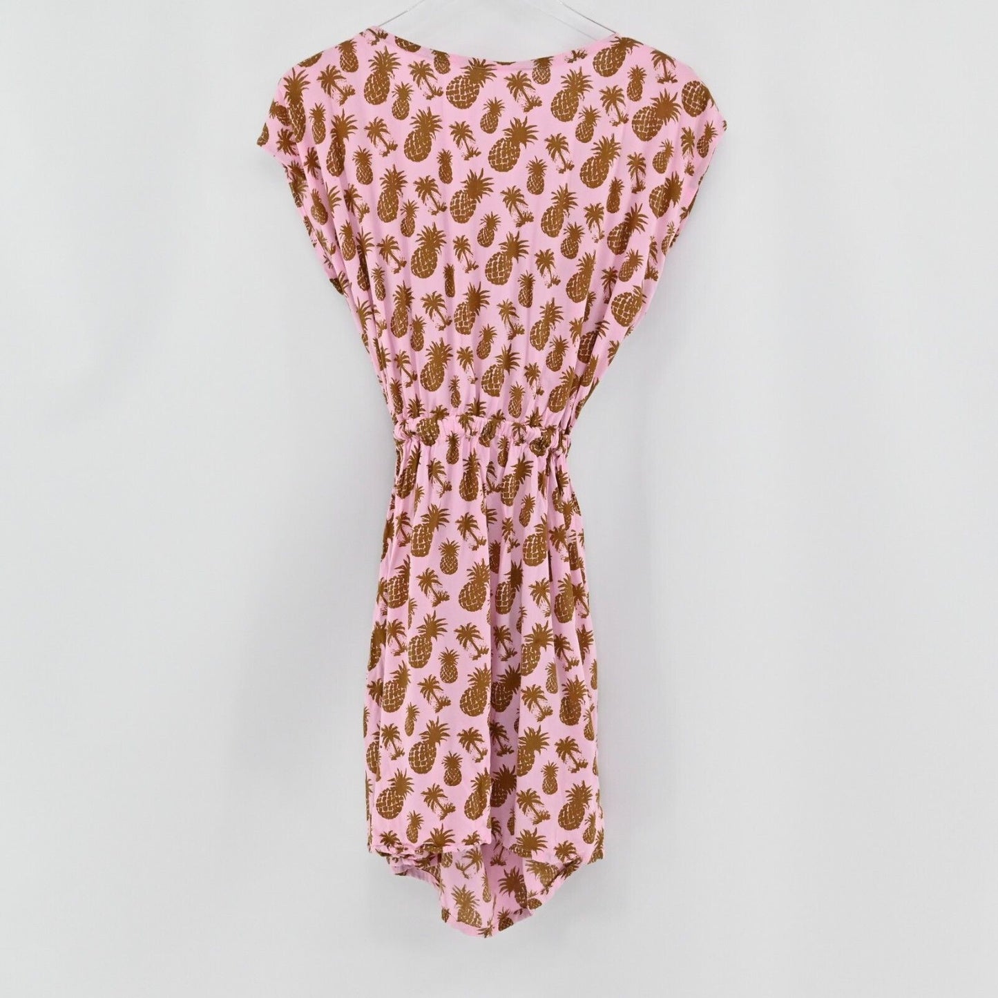 LANI LAU Dress Womens Size M/L Pink Tie Back Stretch Waist Pineapple Print Beach