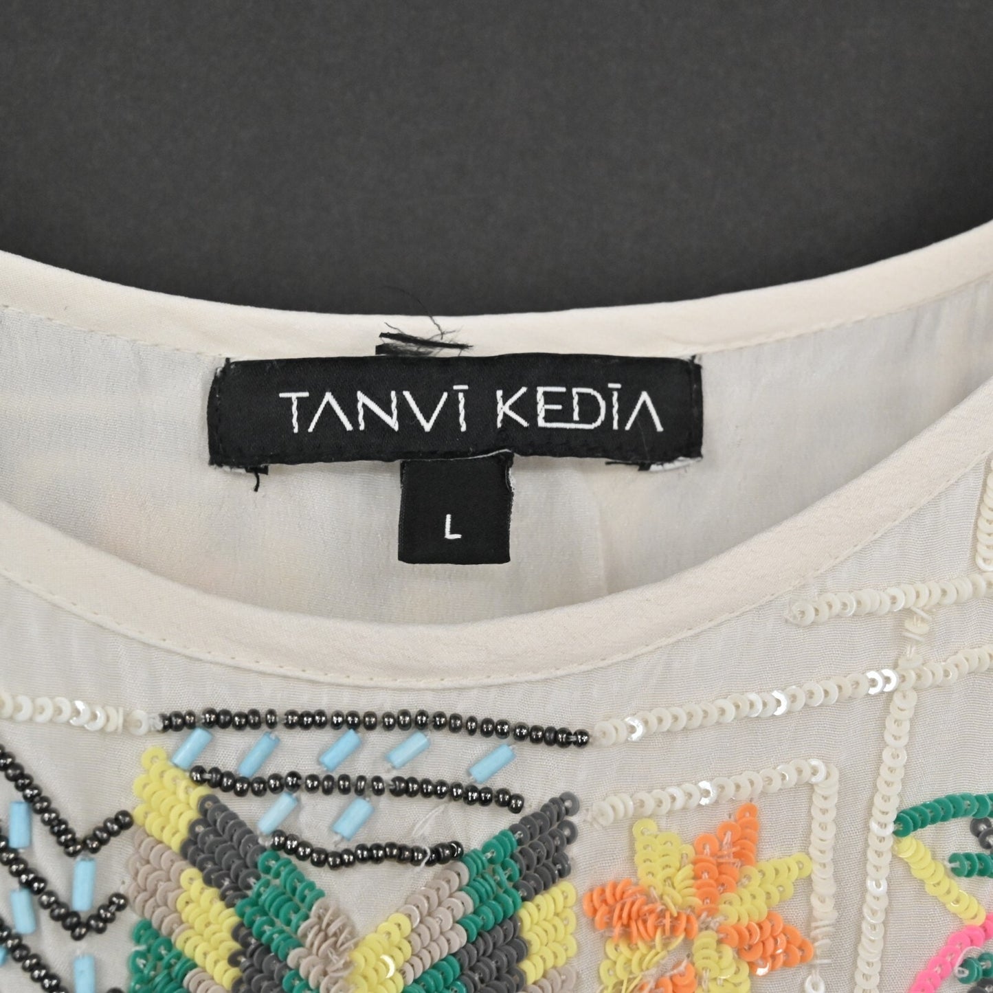 ANTHROPOLOGIE Womens Beaded Sequin Top Size L Tanvi Kedia Kashida Dolman Blouse