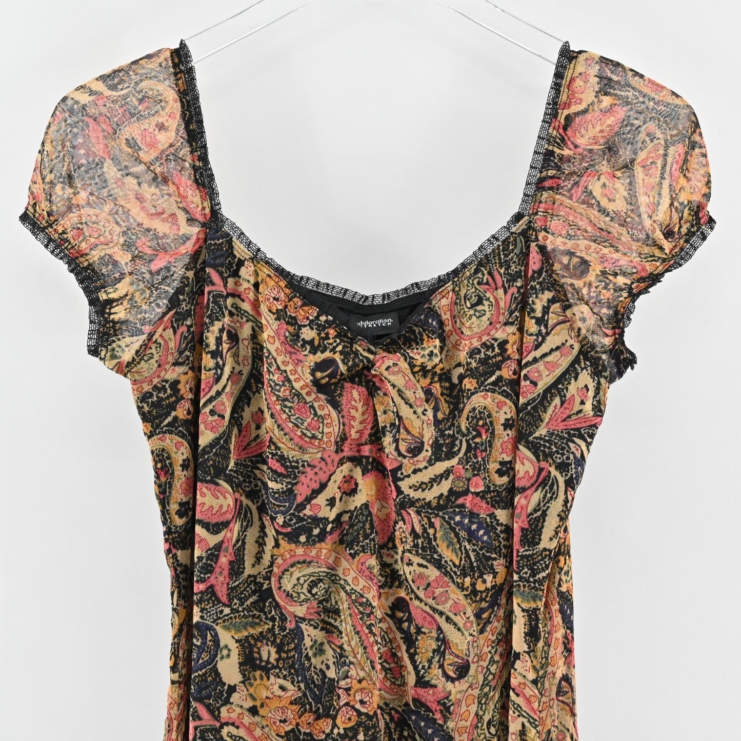 Vtg Xhilaration Y2k Dress Size L Fairy Sheer Mesh Cinch Grunge Indie Sleaze Mini