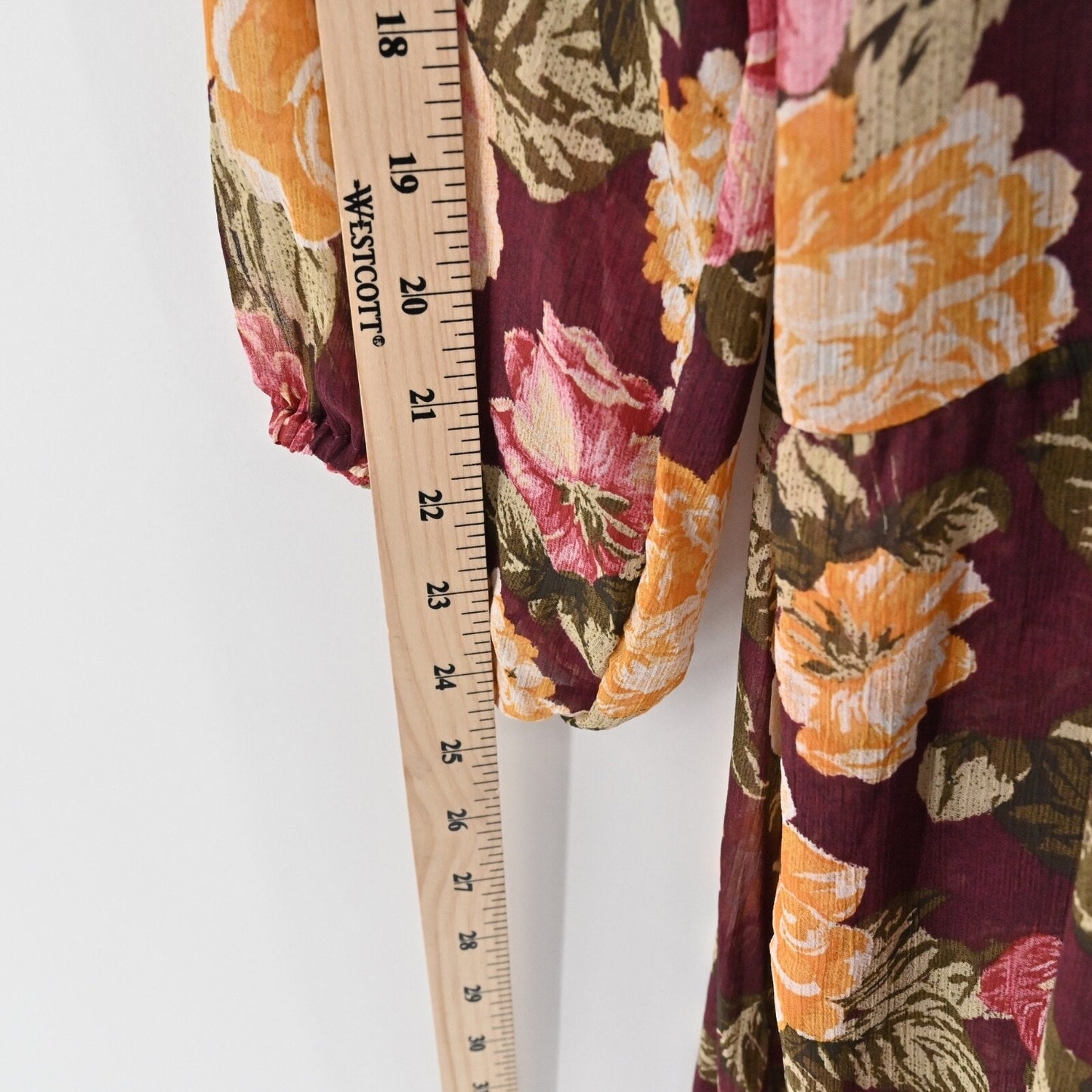 EN CREME Floral Boho Dress Size L Tiered Ruffle Balloon Sleeve Square Neck Retro