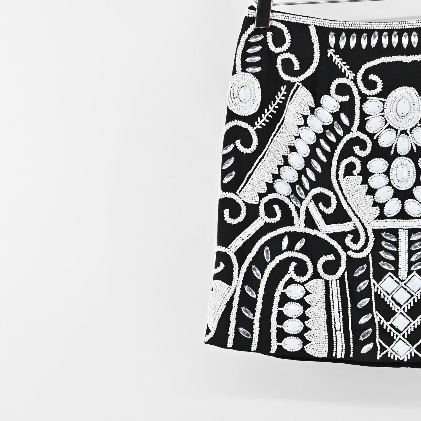 Alexis Womens Beaded Mini Skirt Size S Black White Rhinestone Embellished Luxe