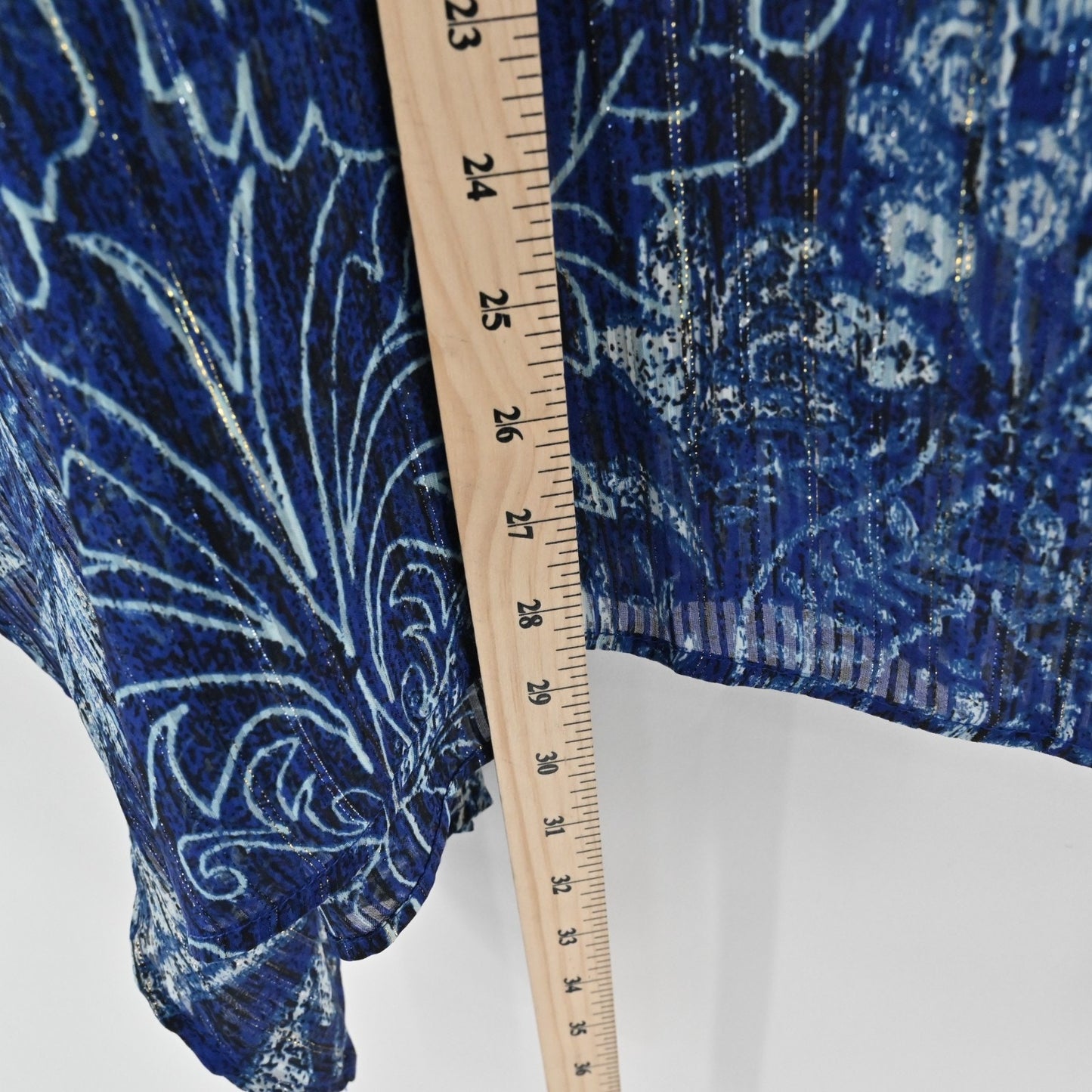 Bob Mackie Womens Kaftan Blue Top Size 3X Metallic Floral Wearable Art Flowy NEW