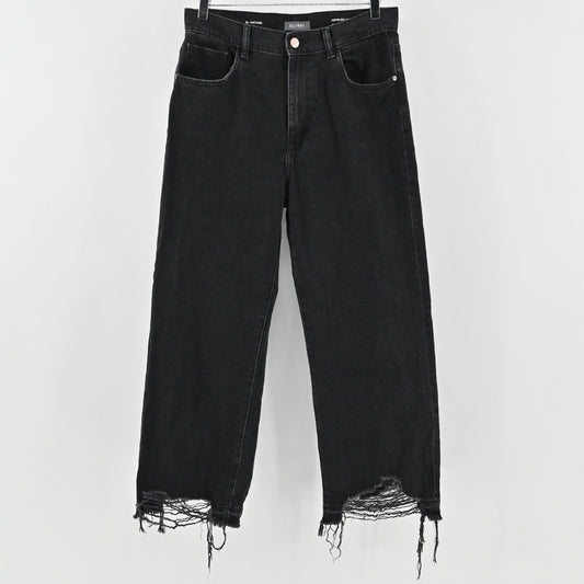 DL1961 Womens Hepburn Wide Leg Jeans Size 29 Black Frayed Hem High Rise Vintage