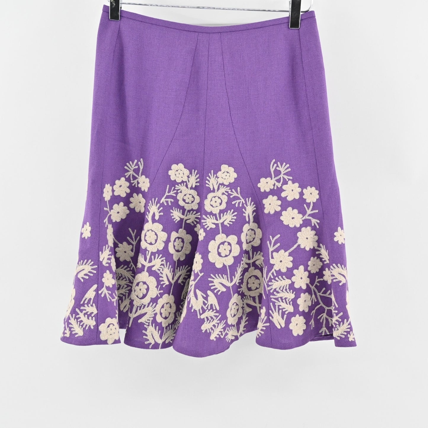 Vtg NIPON BOUTIQUE Skirt Suit Set Sz 2P Purple Floral Embroidered Art Statement