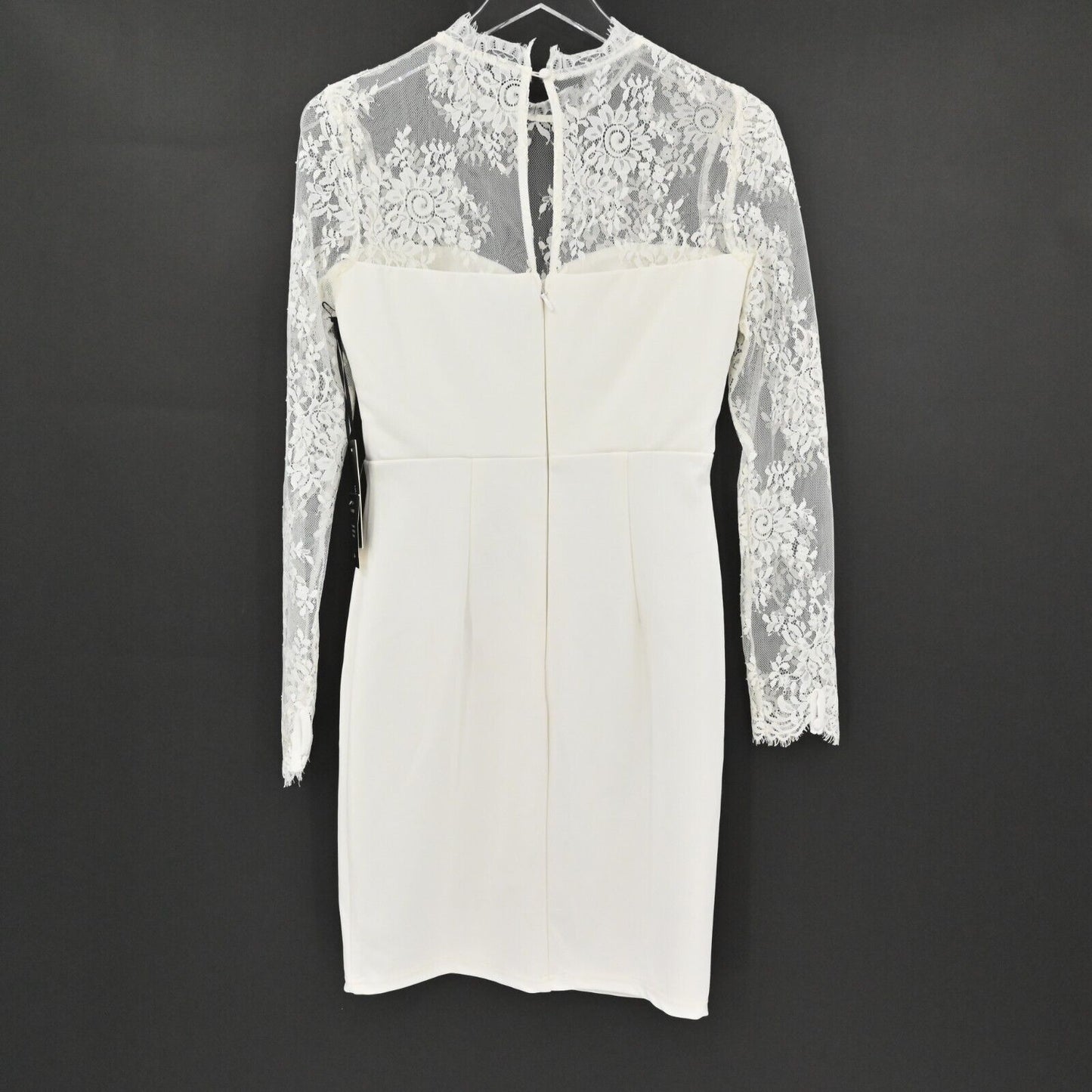 LULUS Dress Womens Size S Ivory Lace Sleeves High Neck Bodycon Bridal Party NEW