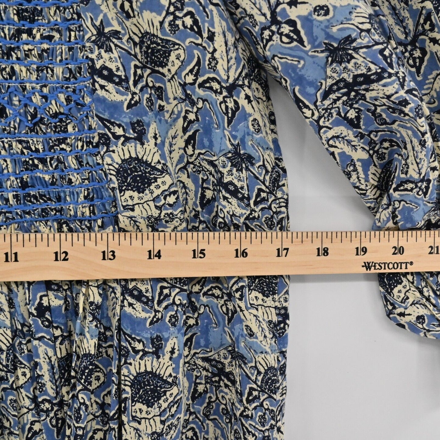 TUCKERNUCK Dress Womens Size S Ros Garden Floral Print Blue Embroidered Cotton