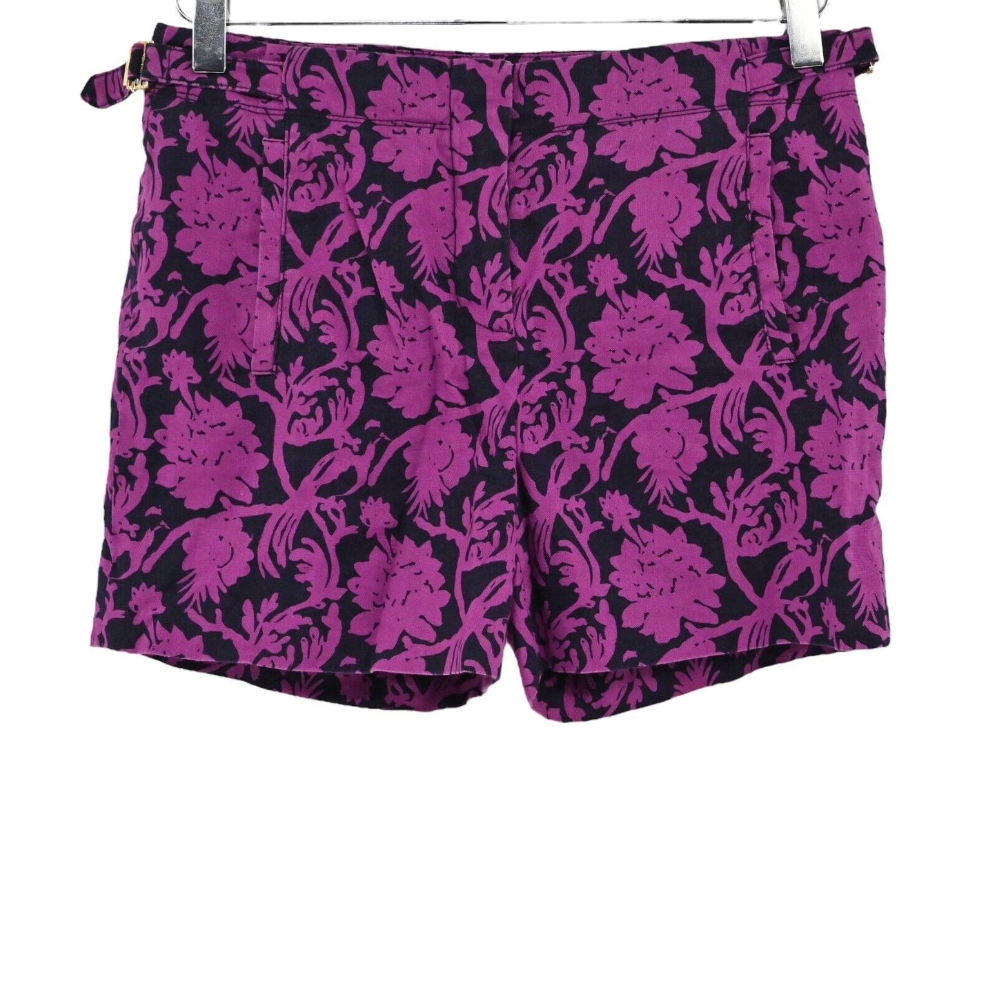 TORY BURCH Shorts Womens Size 0 Cotton Linen Blend Purple Navy Floral Print