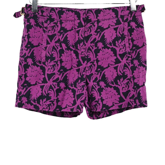 TORY BURCH Shorts Womens Size 0 Cotton Linen Blend Purple Navy Floral Print