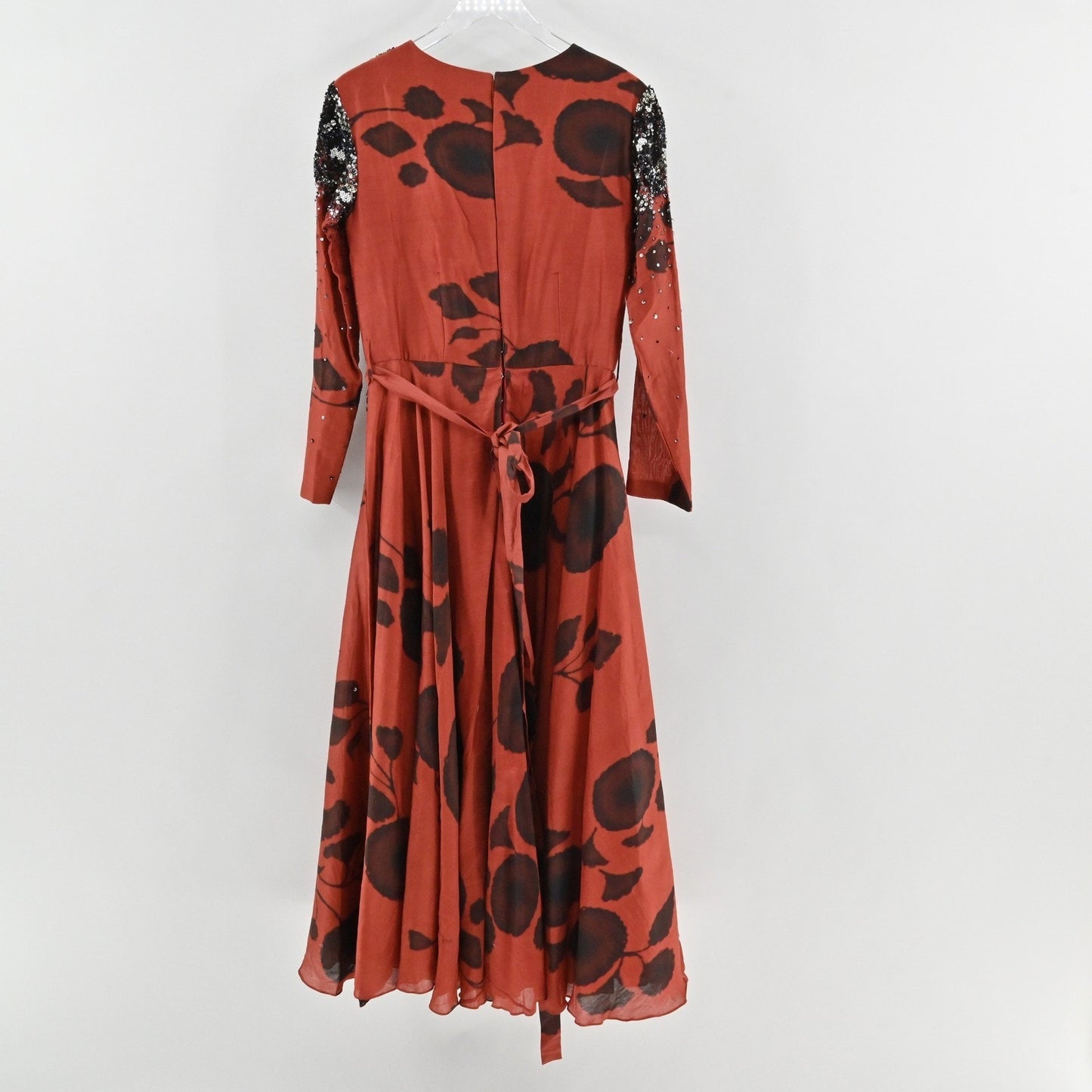 Saaksha Kinni Beaded Floral Maxi Dress Size S Gown Black Sequin Elegant Formal