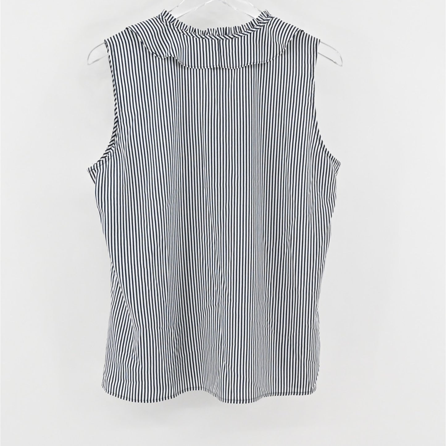 Karl Lagerfeld Womens Yagavi Ruffle Front Top Sz L Striped Sleeveless Blouse NEW