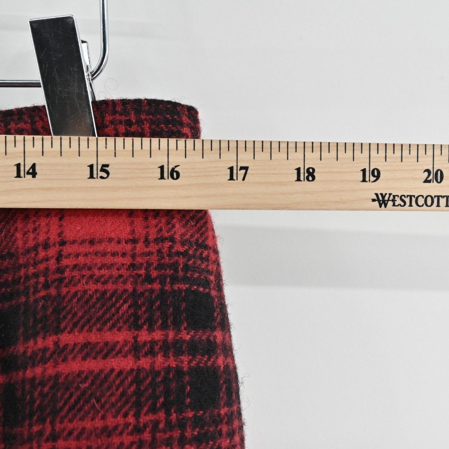 VTG Woolrich Womens Wool Plaid Skirt 16 Midi Red Black Fringe Deadstock Holiday