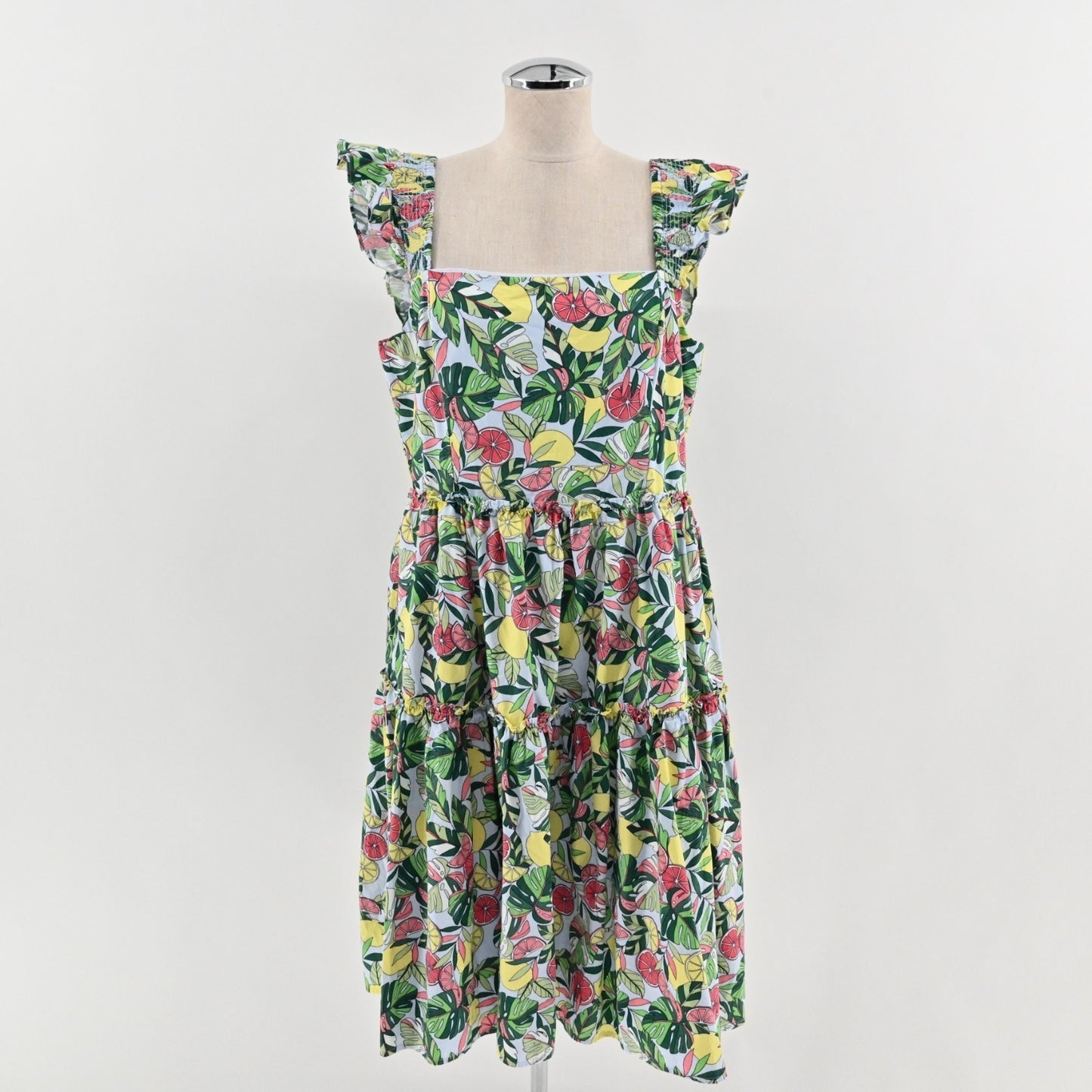 Eliza J Fruit Flutter Sleeve Fit Flare Dress Size 14 Lemon Square Neck Sundress