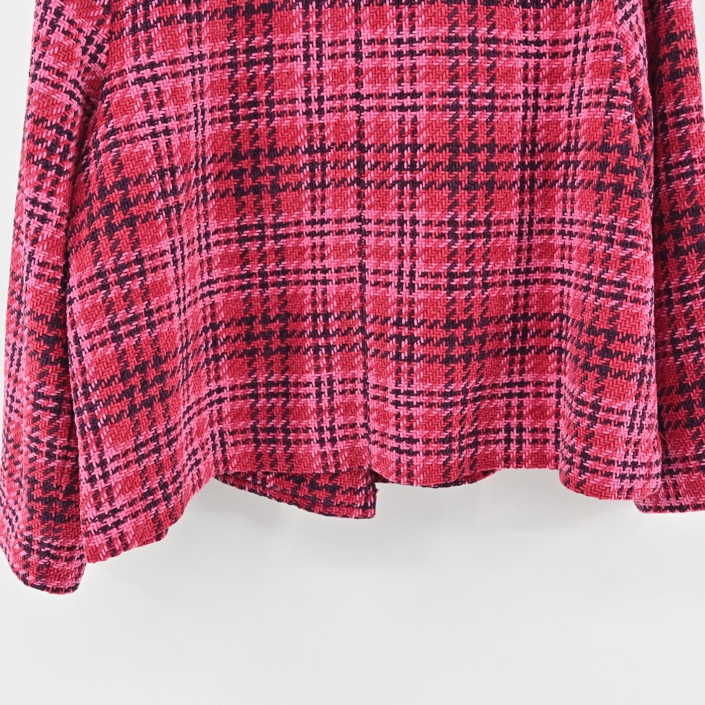 J JILL Blazer Jacket Womens Size L Chenille A Line Pink Plaid Open Front Swing