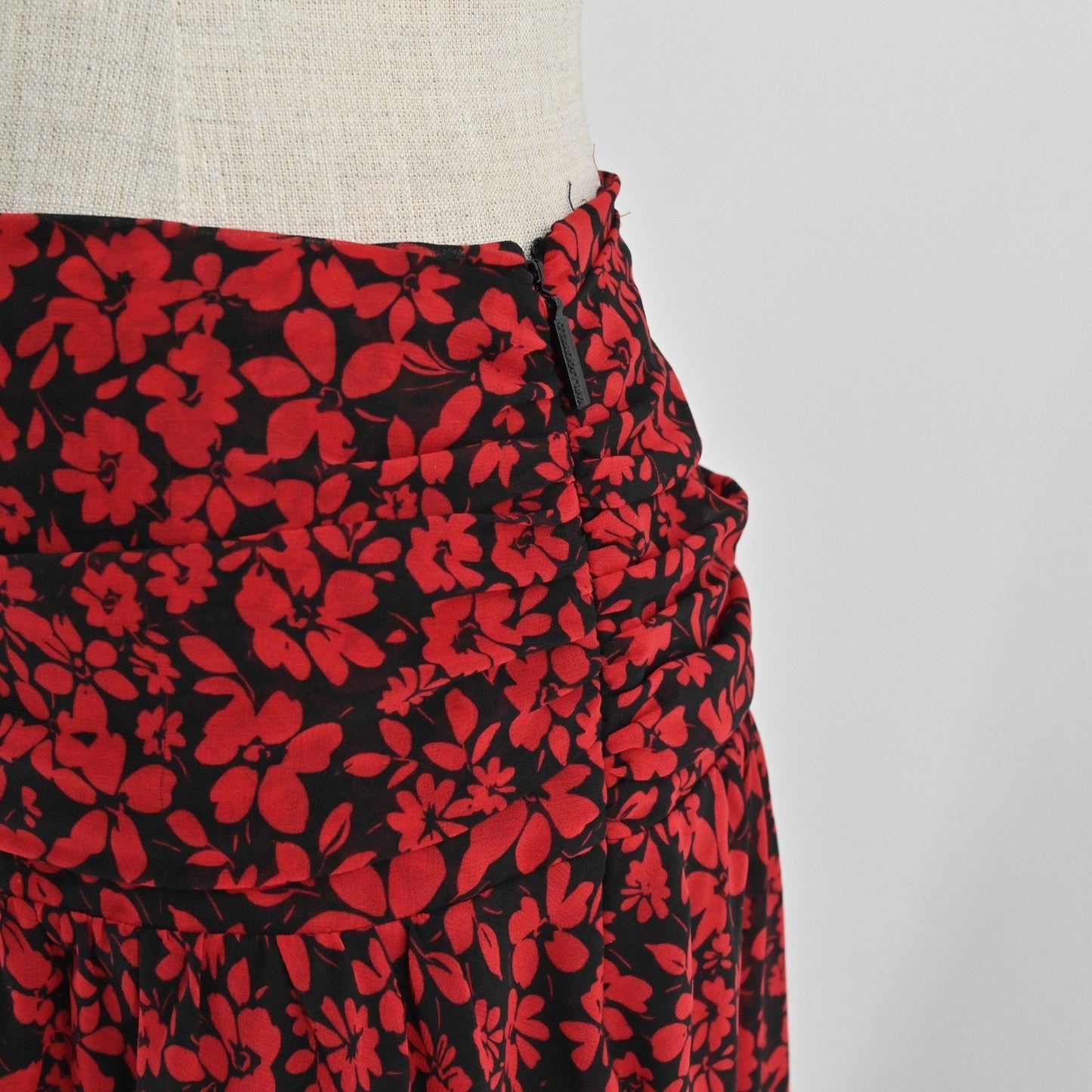 Karl Lagerfeld Ruched Floral Midi Skirt Size 8 Chiffon Ruffle Handkerchief Hem