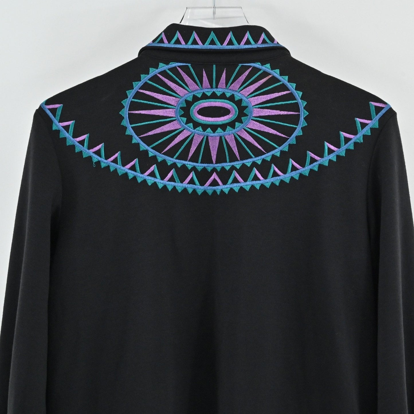 Bob Mackie Womens Embroidered Jacket Size M Black Zip Up Western Wearable Art