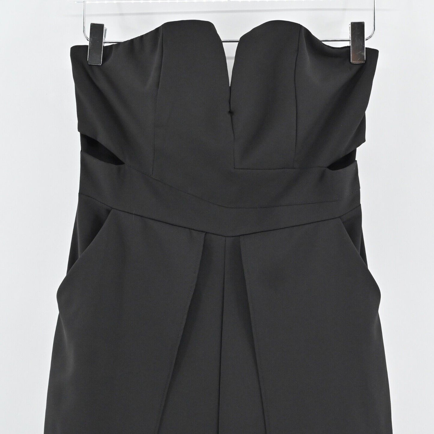 LULUS Jumpsuit Womens Sz S Black Dream It Strapless V Neck Cutout Split Wide Leg