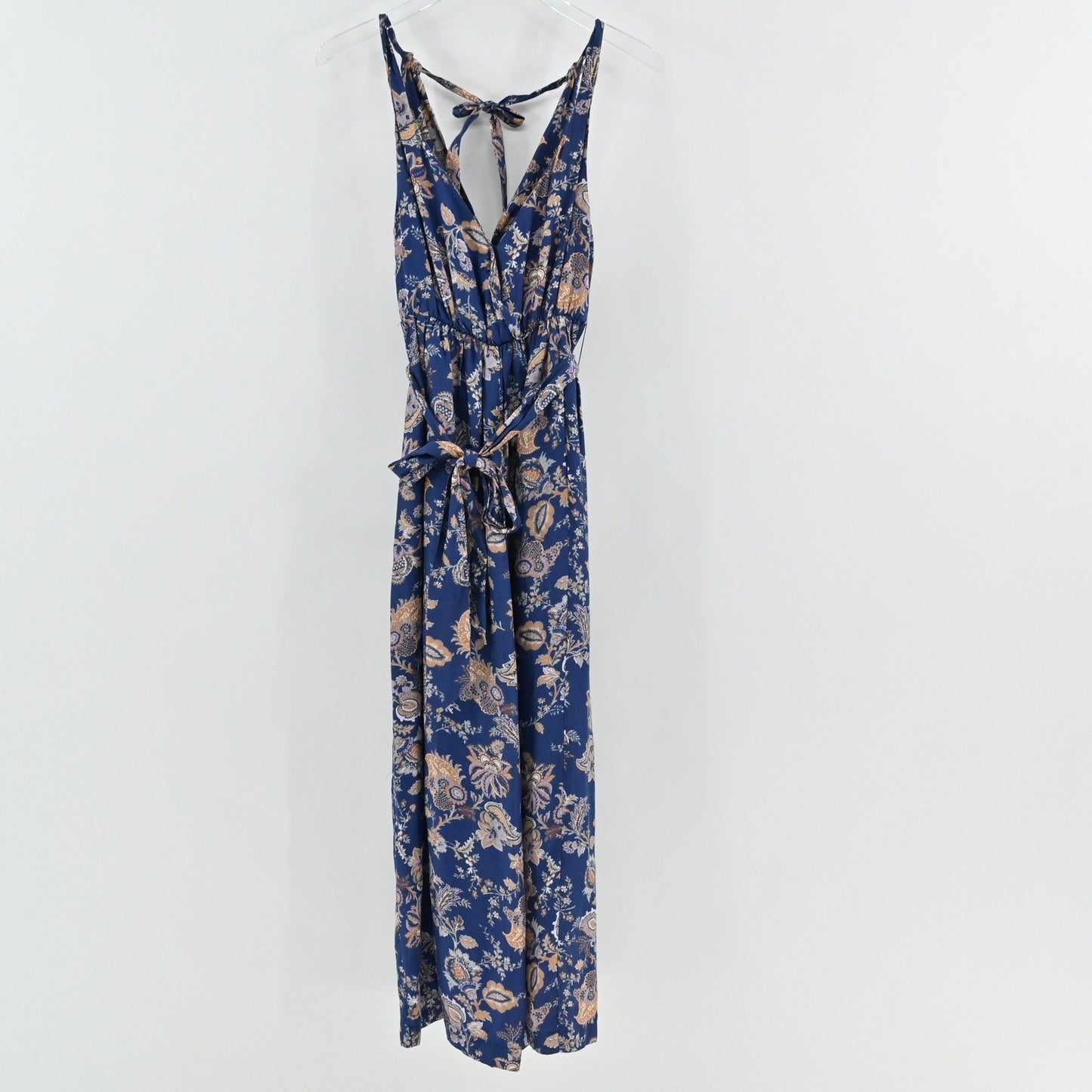 Anthropologie Ett Twa Paisley Jumpsuit Sz XXSP Boho Blue Floral Halter Whimsical