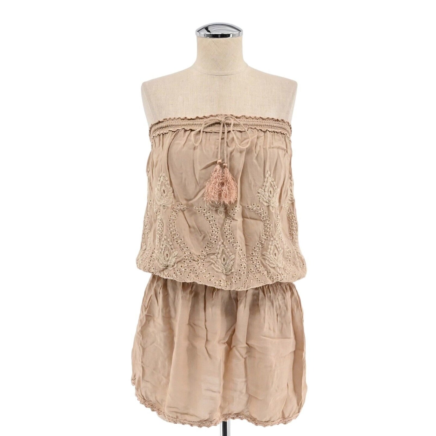 MELISSA ODABASH Dress Womens Size S Fruley Strapless Mini Tan Embroidered Boho