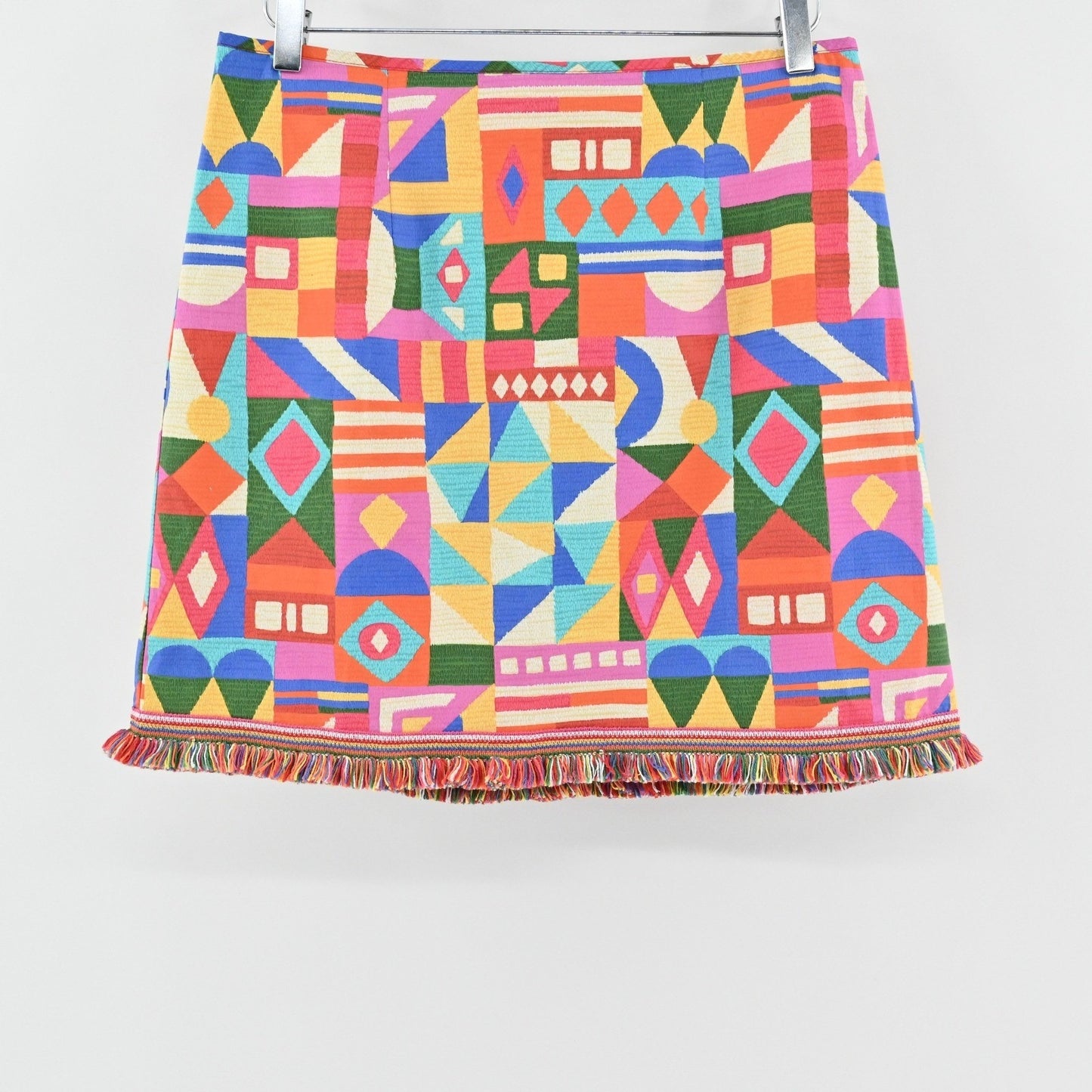 Antonio Melani Noa Geometric Skirt Size 8 Colorful Fringe Trim Dopamine Girl