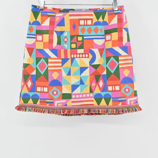 Antonio Melani Noa Geometric Skirt Size 8 Colorful Fringe Trim Dopamine Girl