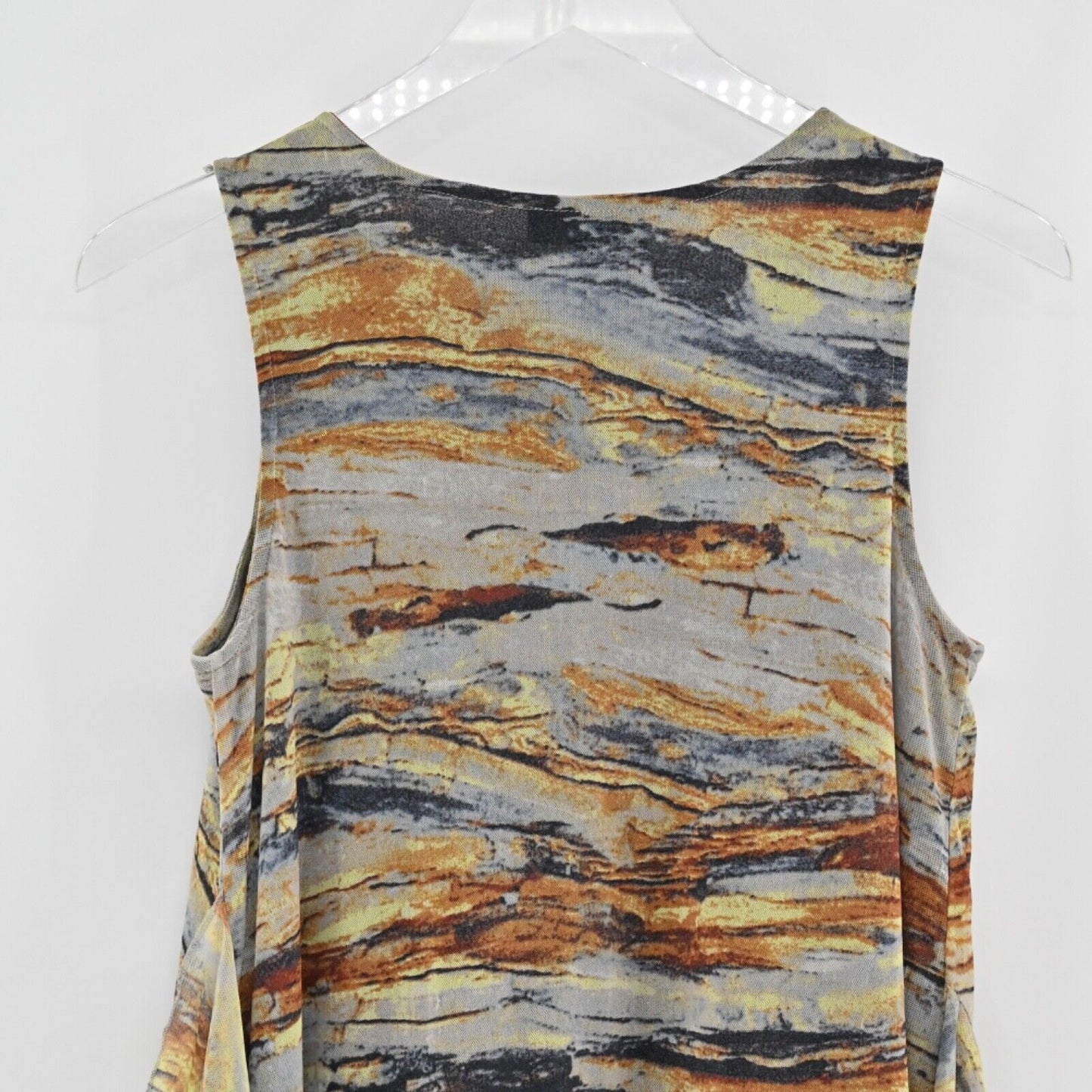 VIVIENNE TAM Top Womens Size M Sleeveless Mesh Blouse Marbled Draped Ruffle Boho