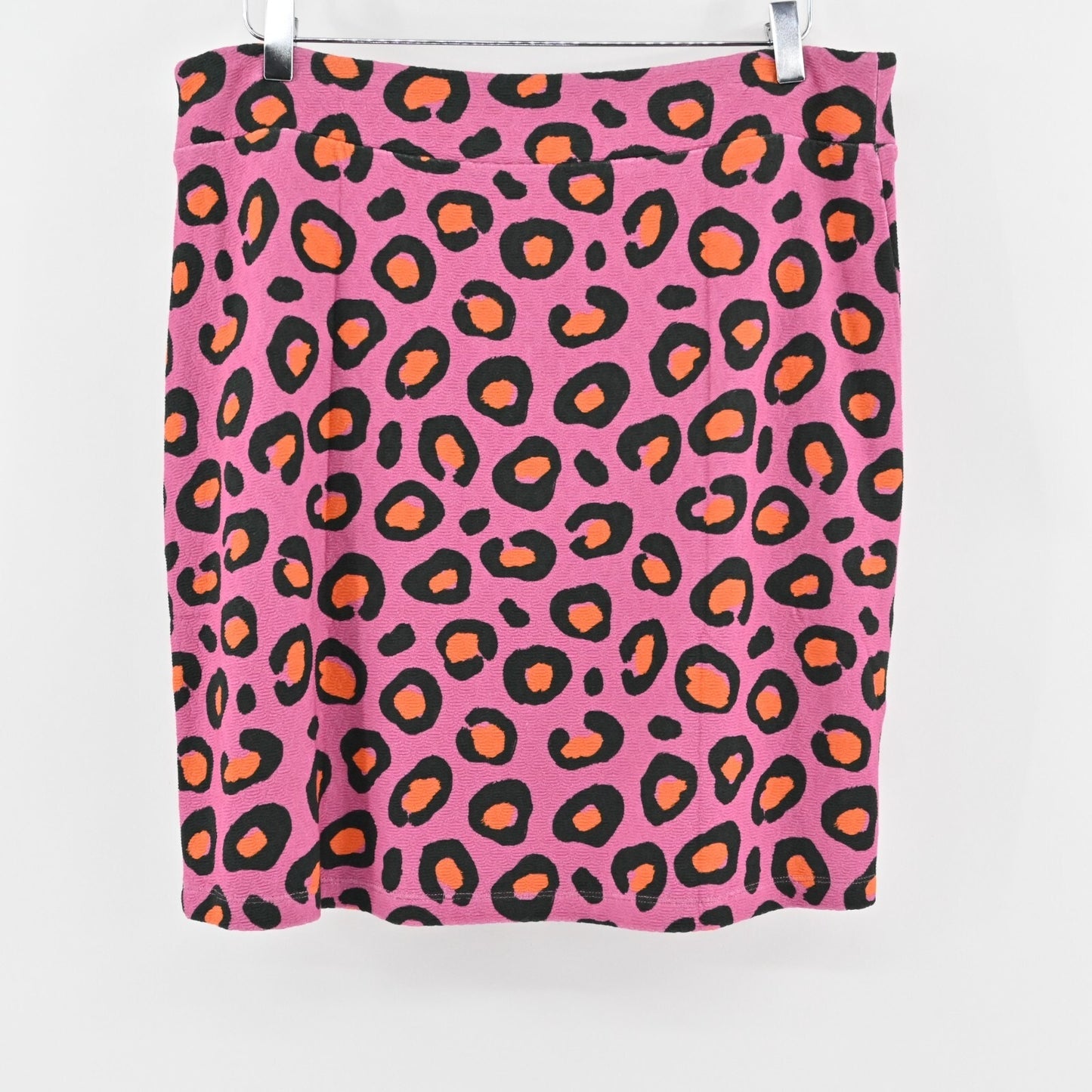 FARM RIO Animal Print Skirt Size L Anthropologie Halley Knit Mini Pink Stretch