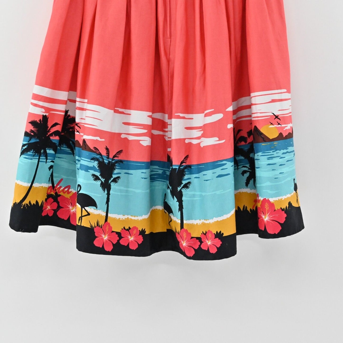 Collectif Skirt Sz M MARILU Tropical Island ALOHA Palm Flamingo SWING Rockabilly