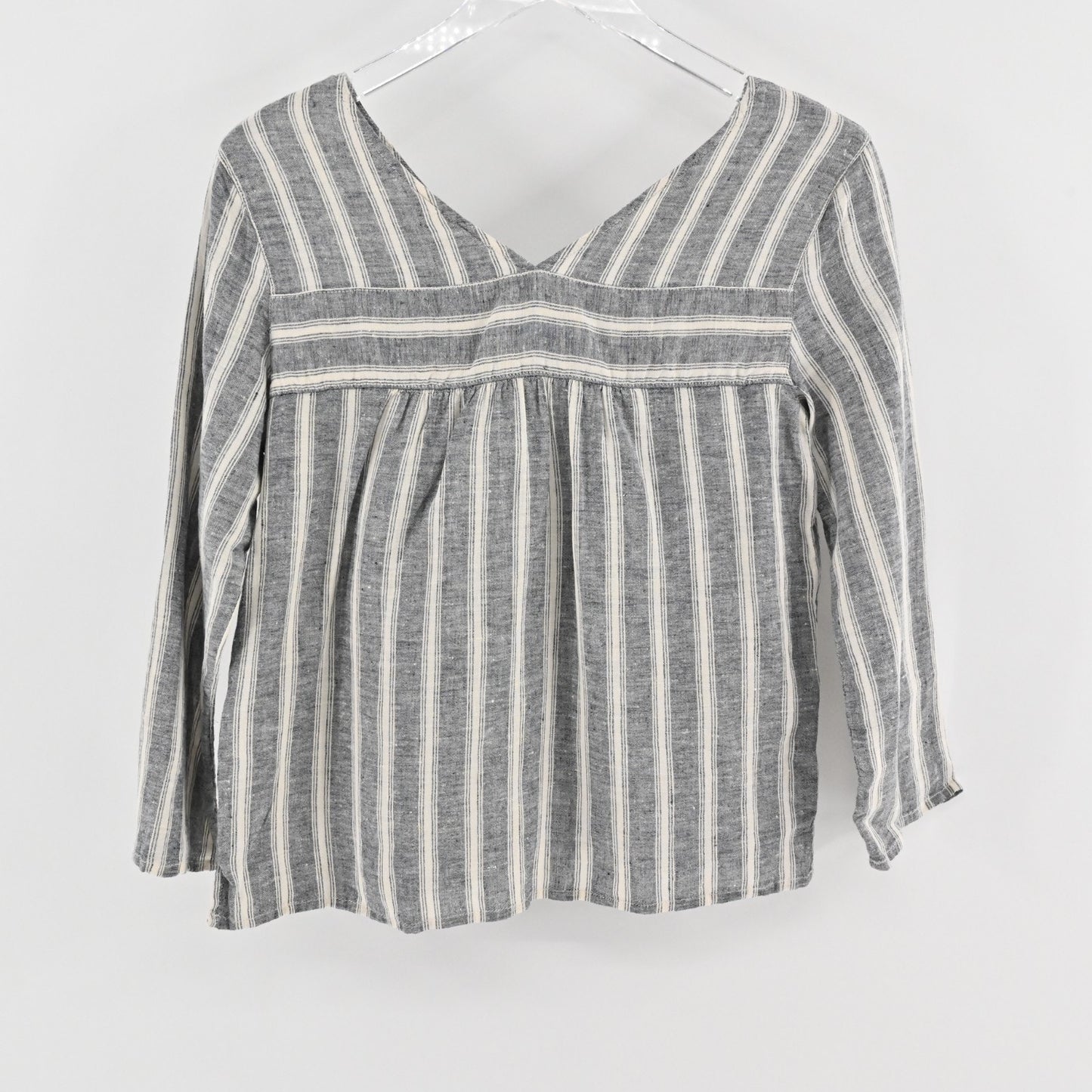 Chrisitan Siriano Womens Linen Stripe Top Size XS Gray Beige Lagenlook Prairie