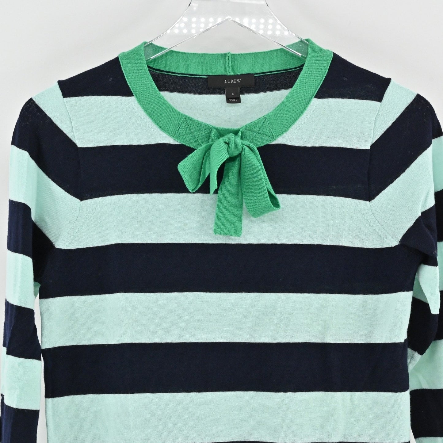 J Crew Womens Tippi Tie Neck Sweater Size M Merino Wool Striped Cozy Preppy Chic