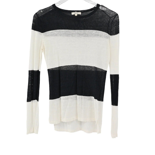 TYLER BOE Sweater Womens Size XS Lightweight Knit Navy White Stripe Linen Blend