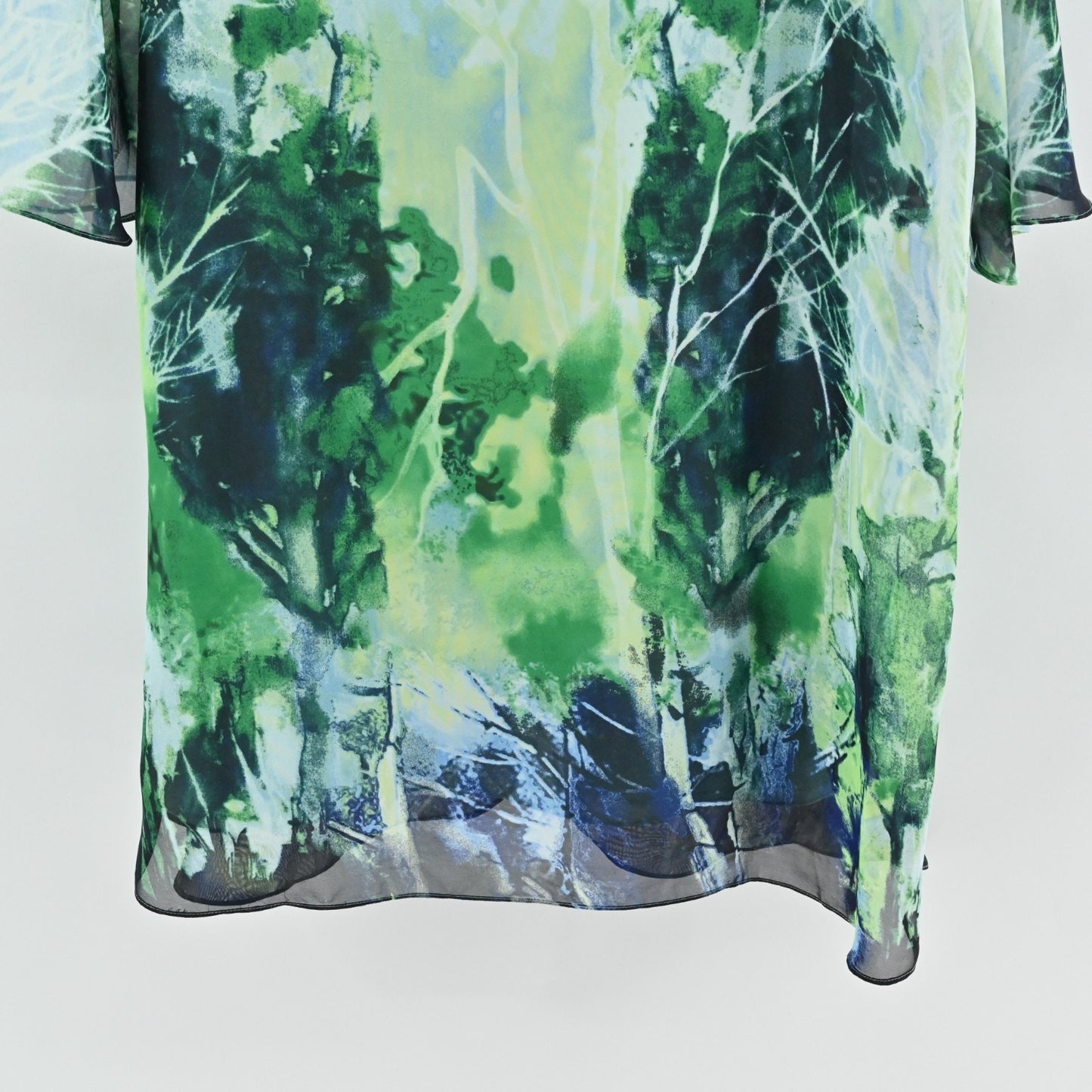 Mark Zunino Womens Chiffon Tunic Top Size L Green Forrest Slit Art Lined Blouse