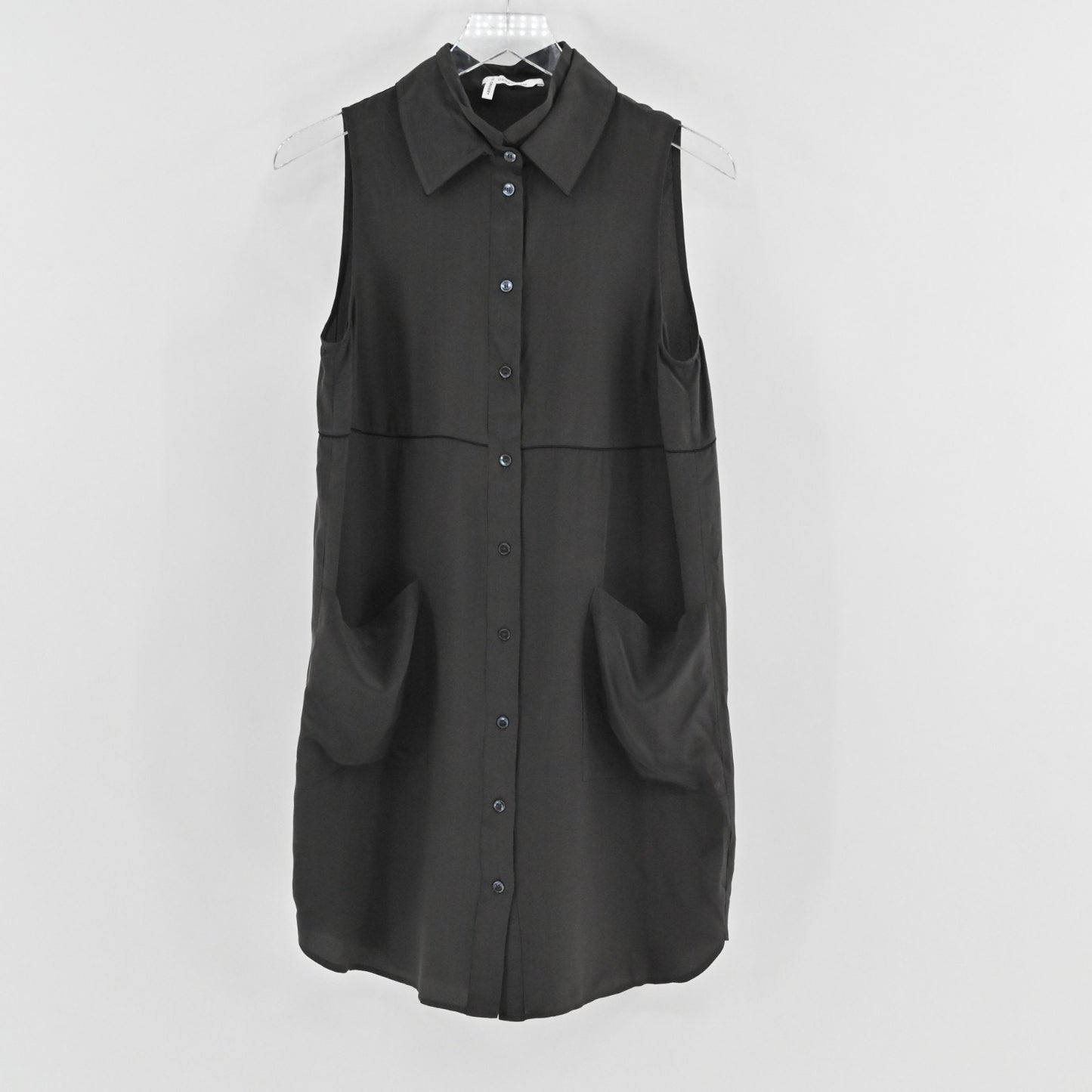 Derek Lam 10 Crosby Gray Silk Chiffon Dress Size 2 Sleeveless Collared Button Up