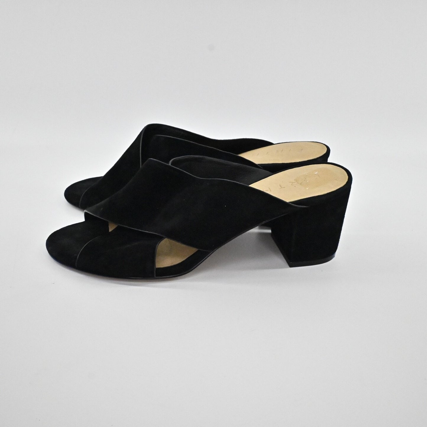 FIRTH Womens Suede Sandals Size 10 Black Criss Cross Strap Block Heel Slip On