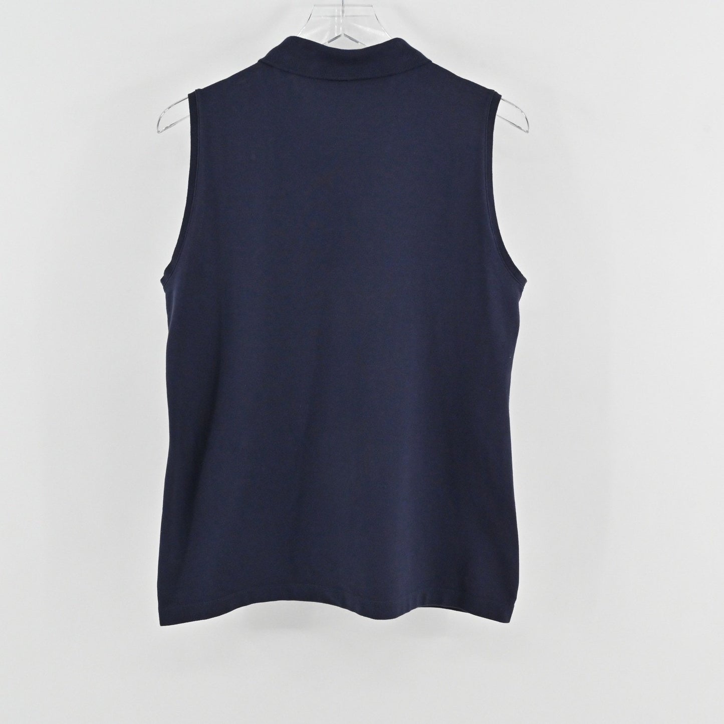 Lacoste Womens Stretch Golf Polo Top Size 46 Navy Cotton Sleeveless UV Protect