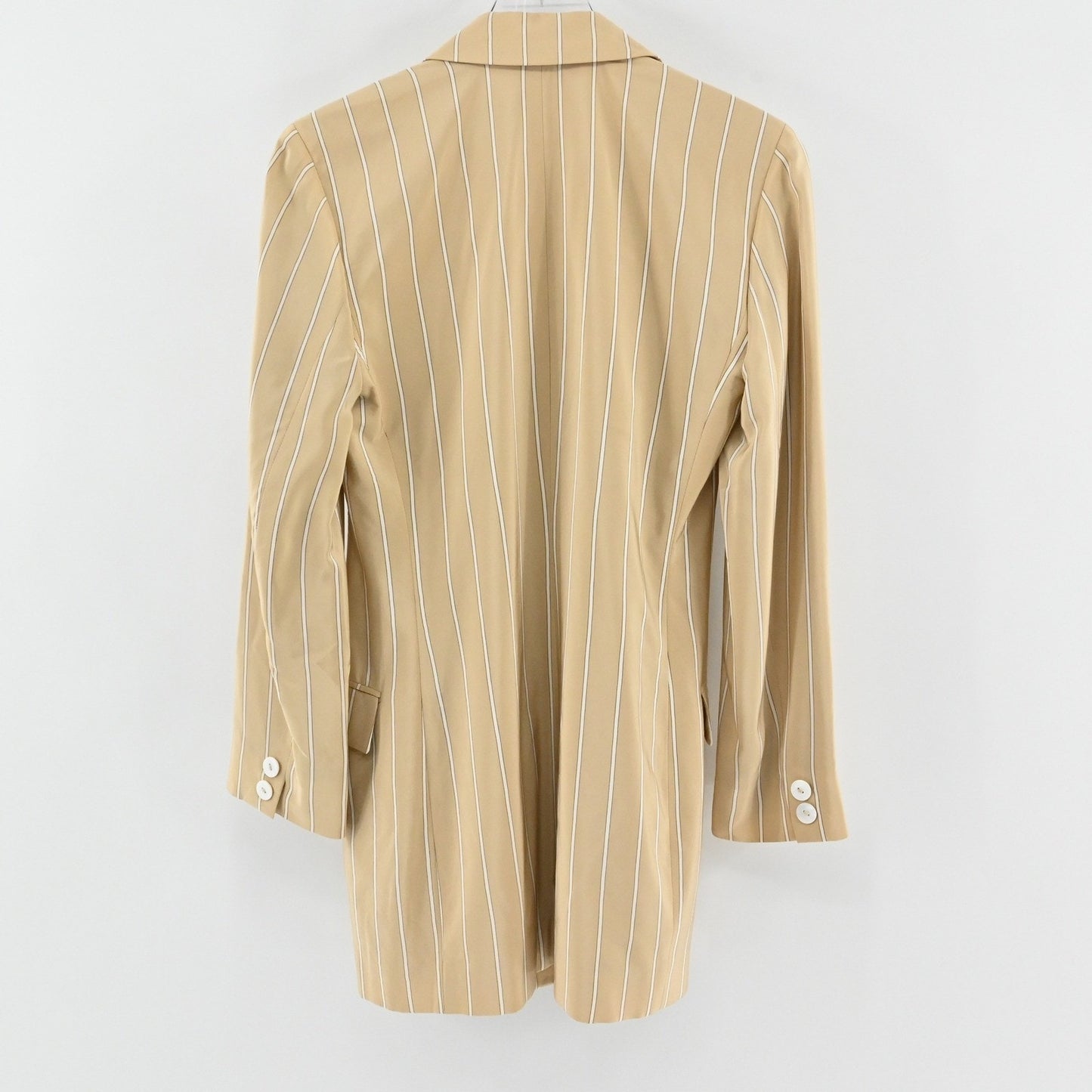 Linda Allard Ellen Tracy Womens Silk Blazer Size 2 Striped Tan Long Line Career