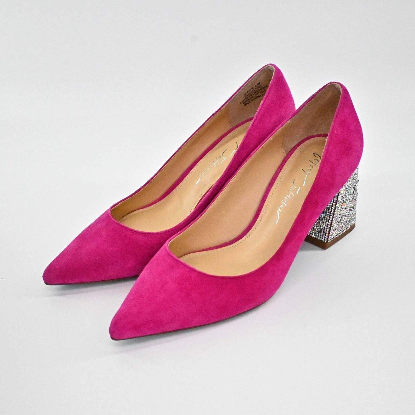 Betsey Johnson Womens Paige Suede Leather Heels Size 6.5M Pink Rhinestone Pumps