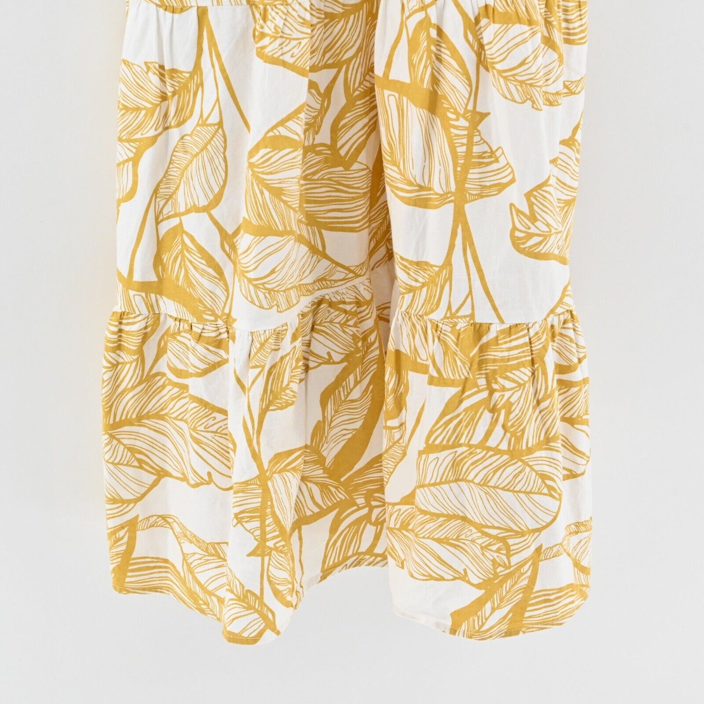 SUGAR LIPS Dress Size XS Yellow Tropical Print Poplin Cotton Ruffle Tiered Midi