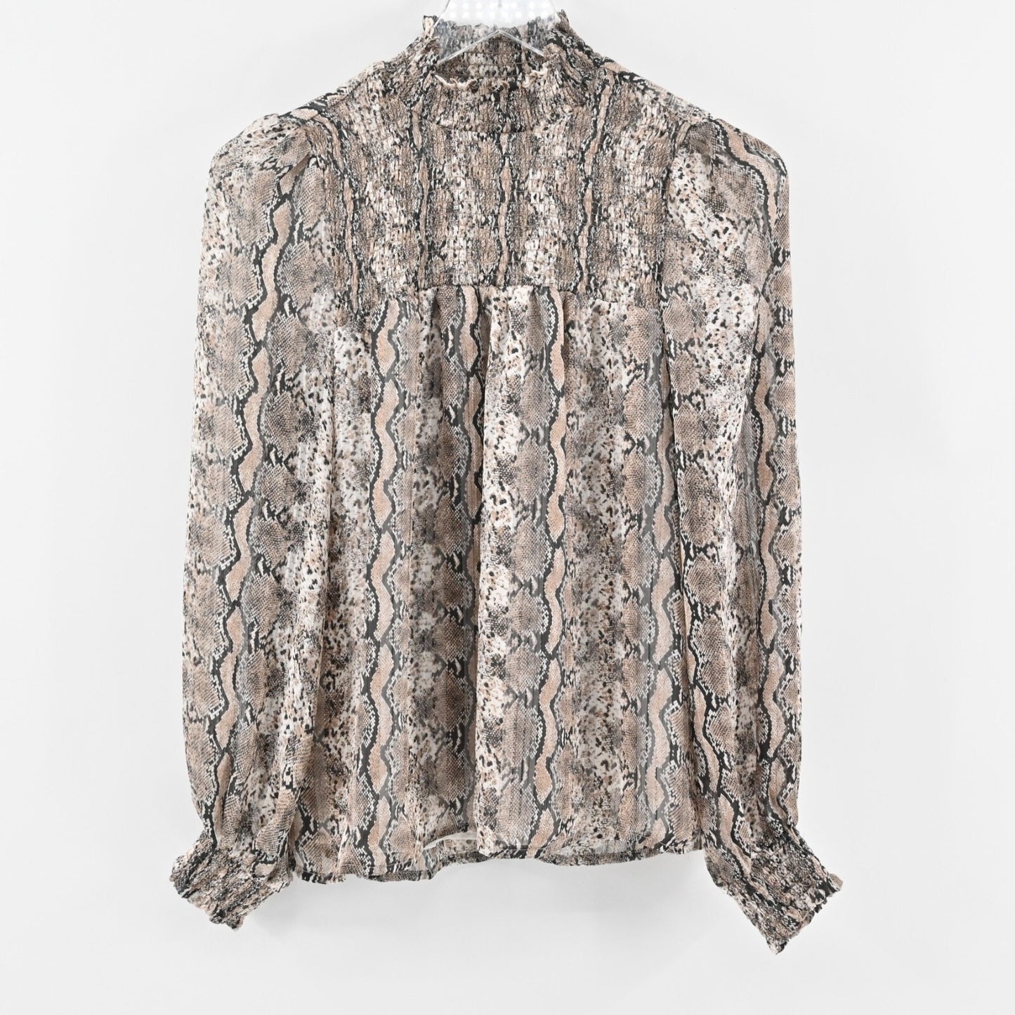 JOIE Smocked Top Womens Size XS Snakeskin Print Mock Neck Chiffon Relaxed Blouse
