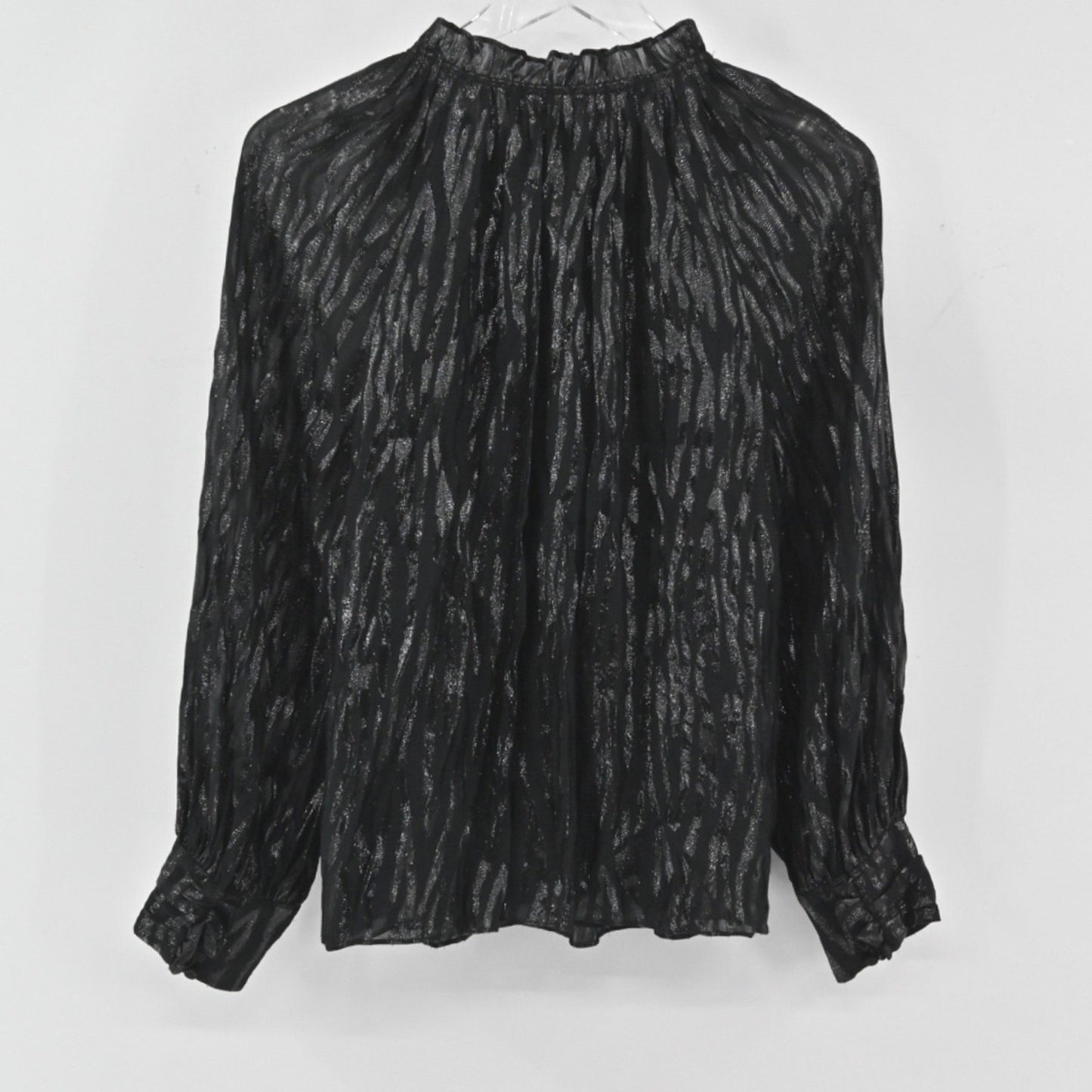 Rebecca Taylor Silk Metallic Top Womens Size 4 Black Safari Ruffle Vamp Glam