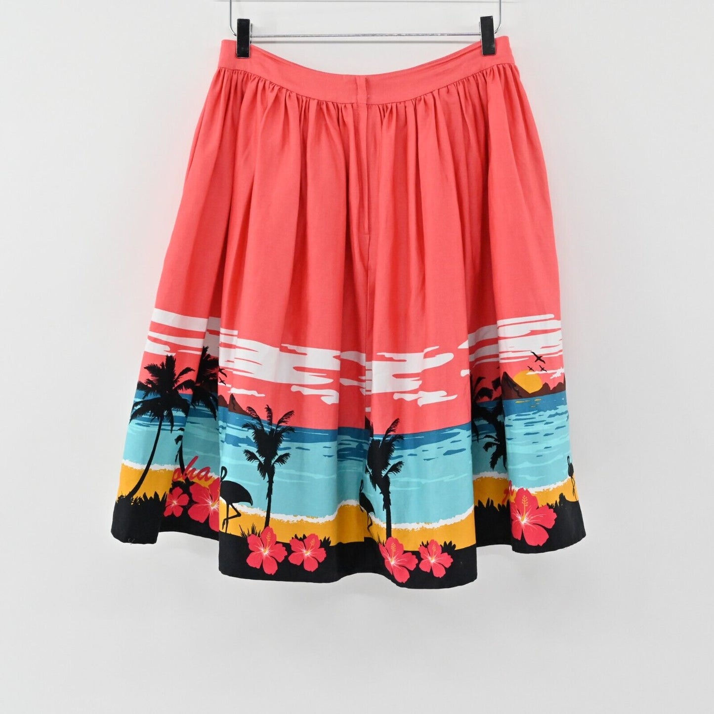 Collectif Skirt Sz M MARILU Tropical Island ALOHA Palm Flamingo SWING Rockabilly
