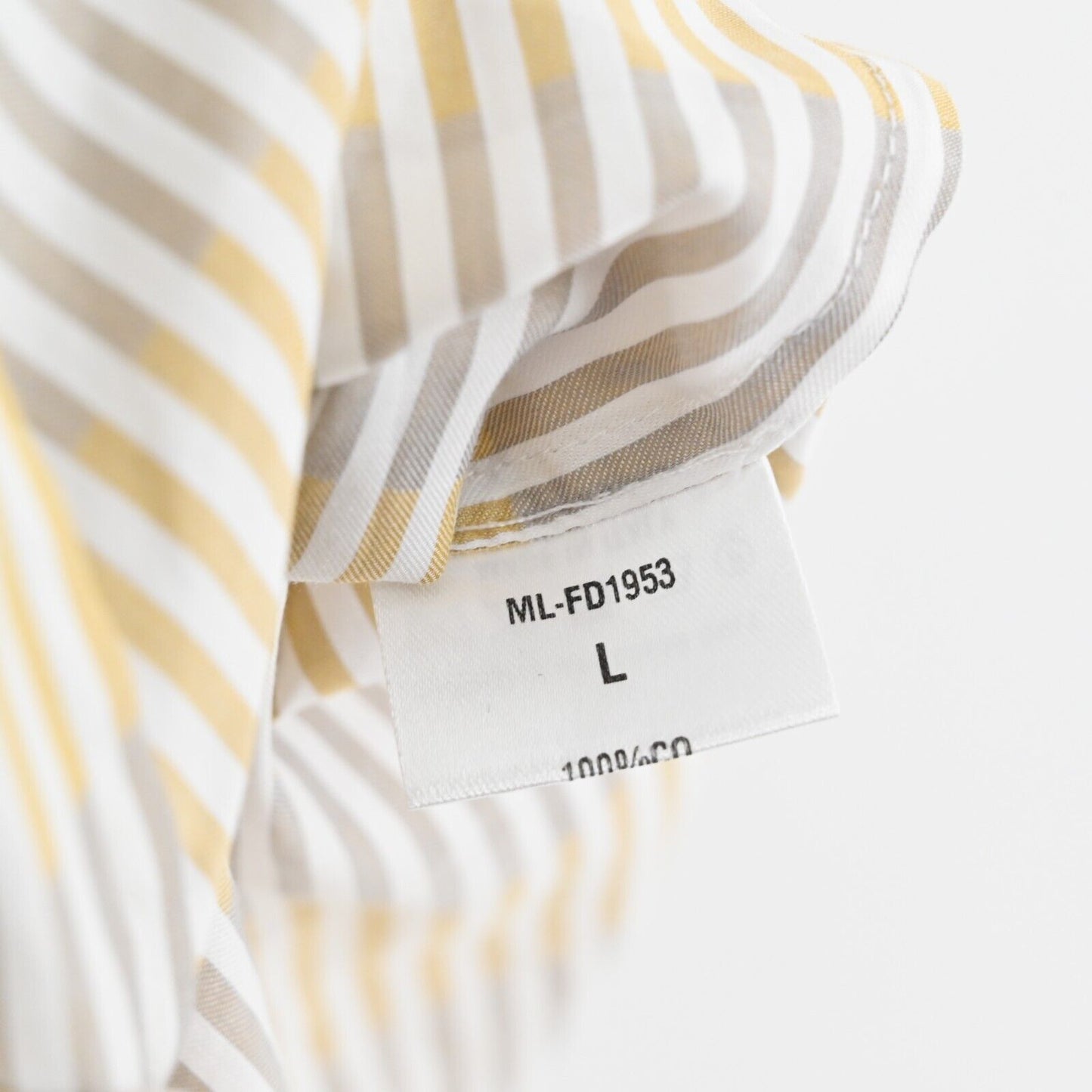 RANI ARABELLA Top Womens Sz L Yellow Tan Stripe Button Italy Cotton Quiet Luxury