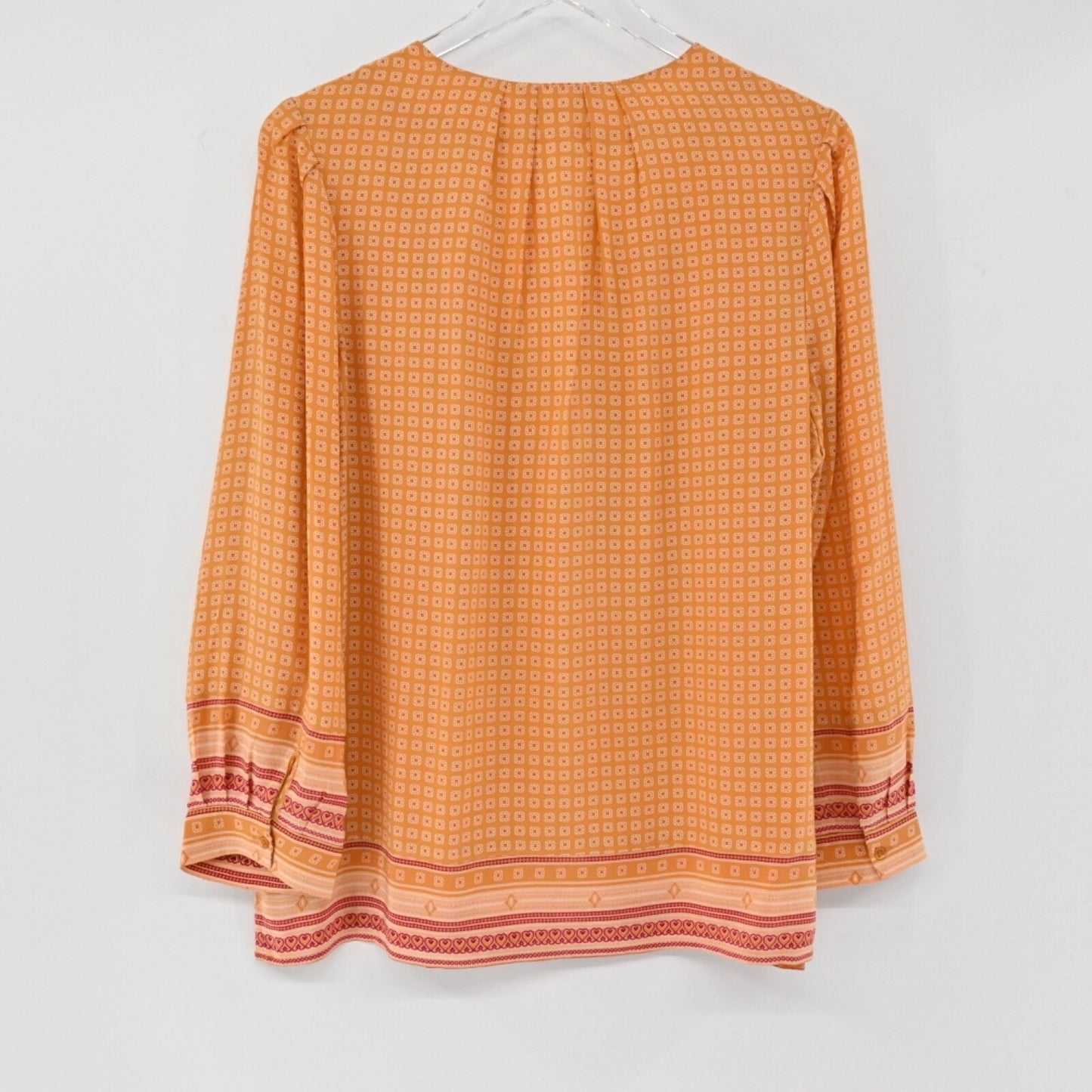 JOIE Womens 100% Silk Top Size M Orange Amy Scarf Print V Neck Long Sleeve Boho