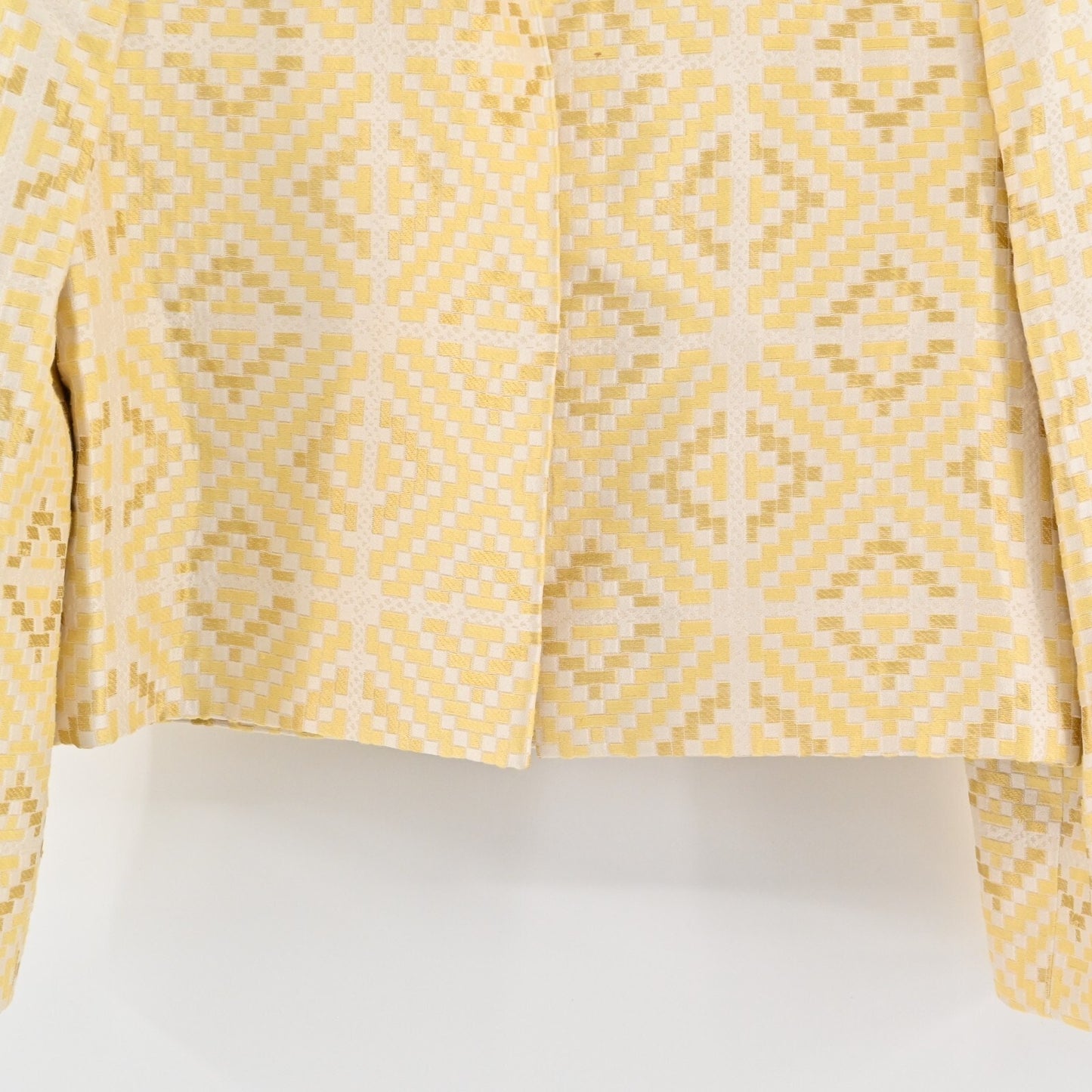 Vtg BILL BLASS Blazer Womens Size 6 Yellow Geometric Cropped Open Front Jacket