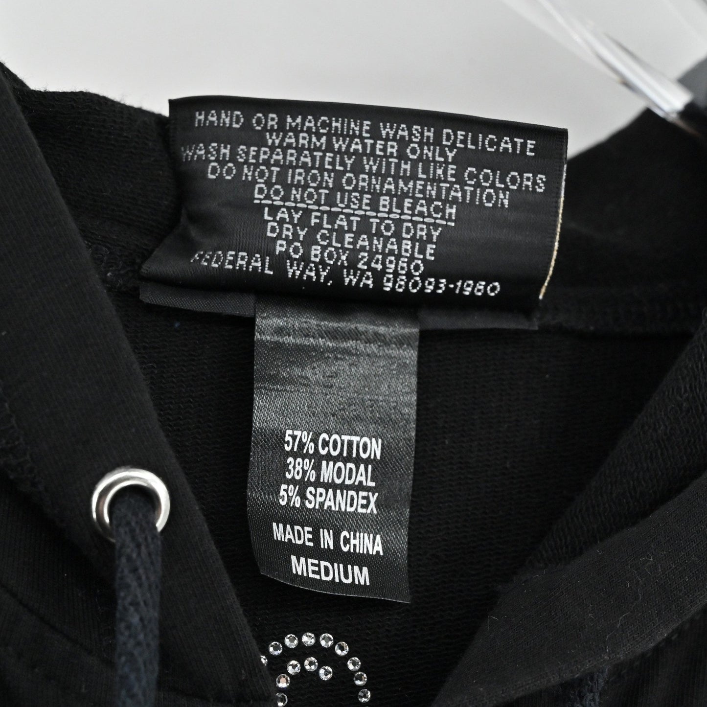 Vtg Christine Alexander Womens Rhinestone Hoodie Size M Fleur de Lis Sleeveless