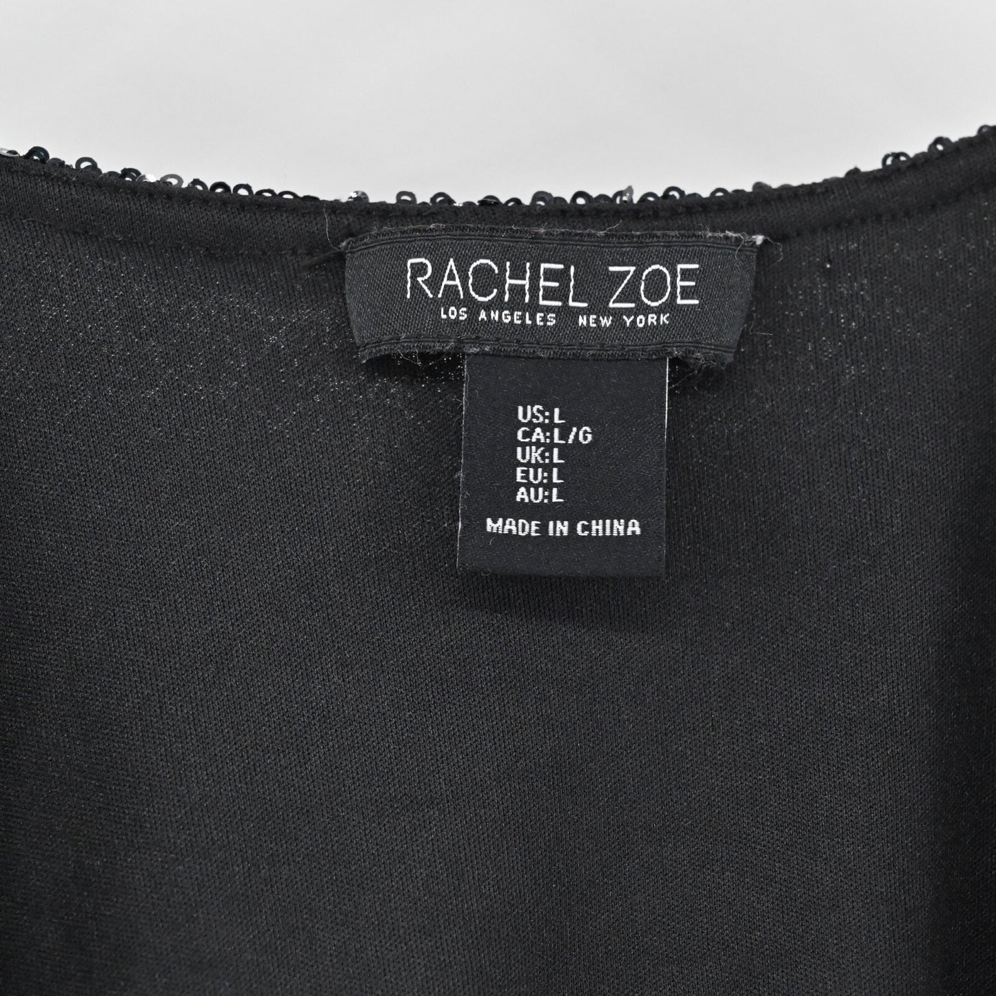RACHEL ZOE Womens Sequin Bodysuit Size L Black V Neck Long Sleeve Glam Wrap Top