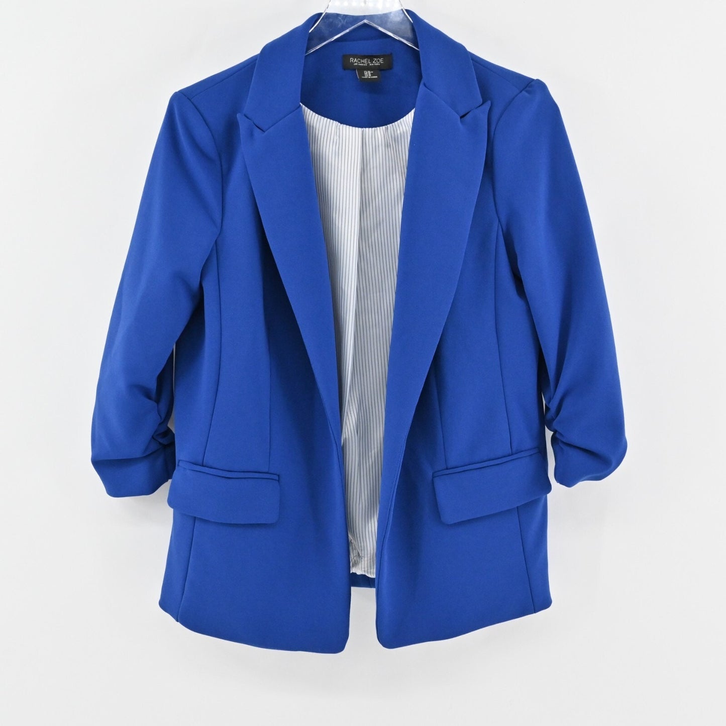 RACHEL ZOE Blue Blazer Womens Size M Crepe Quarter Ruched Sleeve Career Jacket